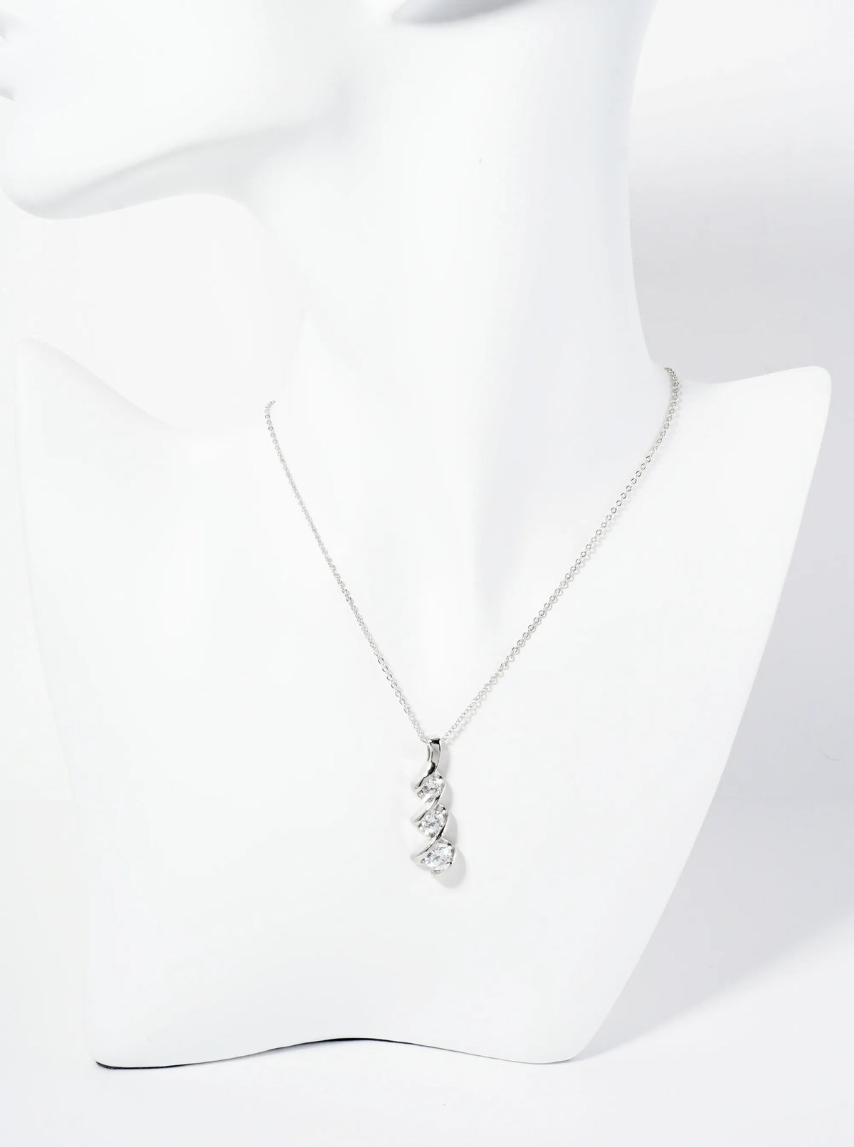 18K Gold Dipped Spiral Graduated CZ Stones Drop Pendant Necklace
