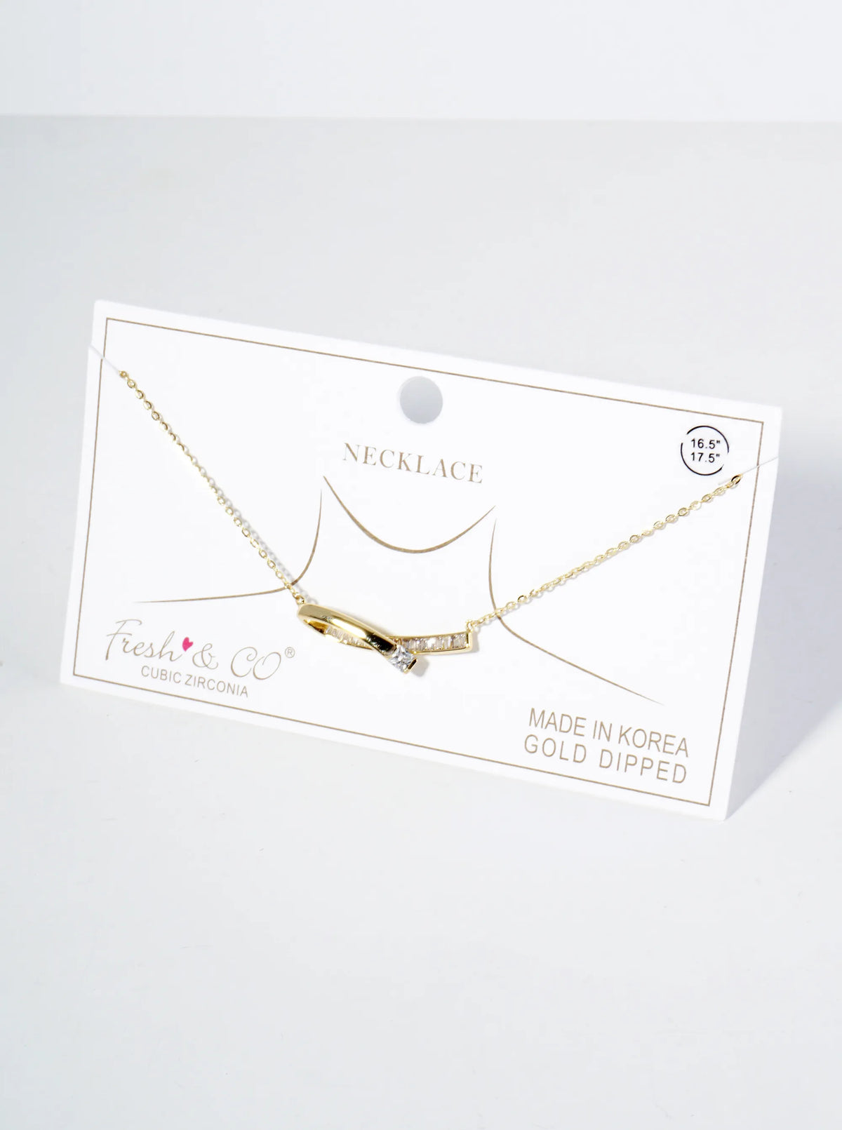 18K Gold Dipped Square CZ Embedded Curved Bar Pendant Necklace