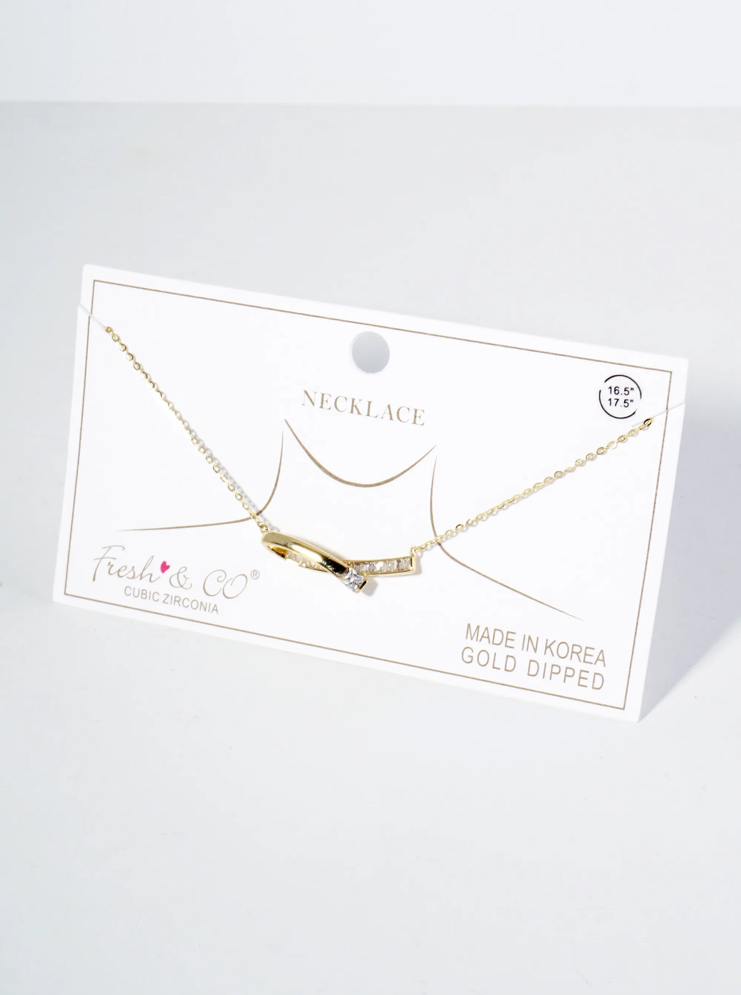 18K Gold Dipped Square CZ Embedded Curved Bar Pendant Necklace