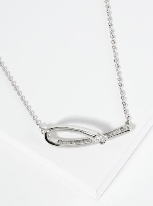 18K Gold Dipped Square CZ Embedded Curved Bar Pendant Necklace
