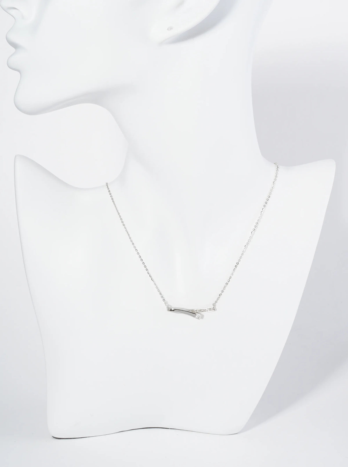 18K Gold Dipped Square CZ Embedded Curved Bar Pendant Necklace