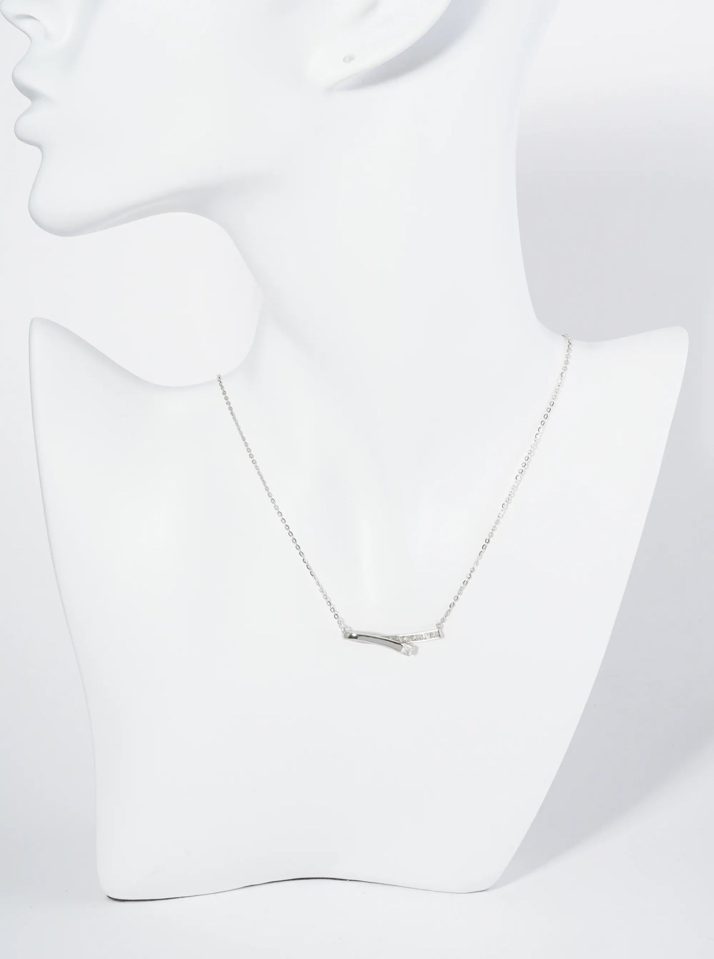 18K Gold Dipped Square CZ Embedded Curved Bar Pendant Necklace