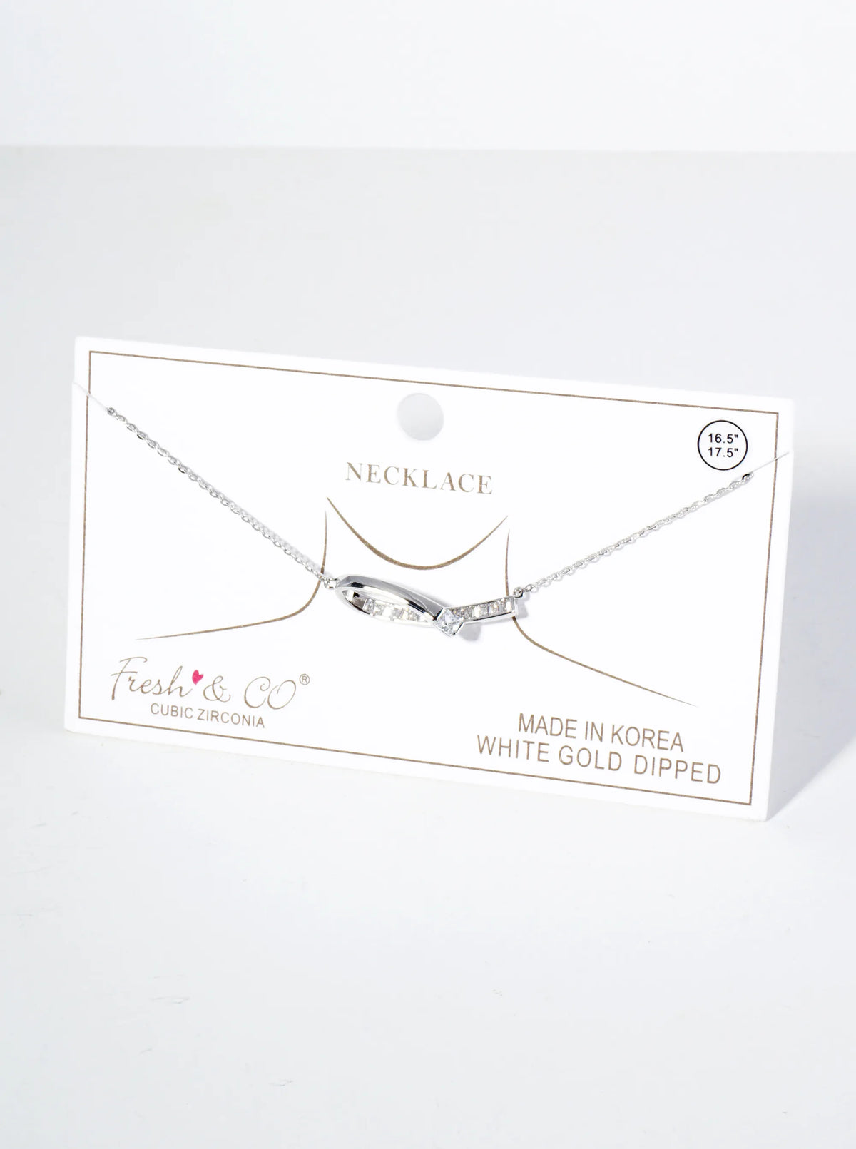 18K Gold Dipped Square CZ Embedded Curved Bar Pendant Necklace