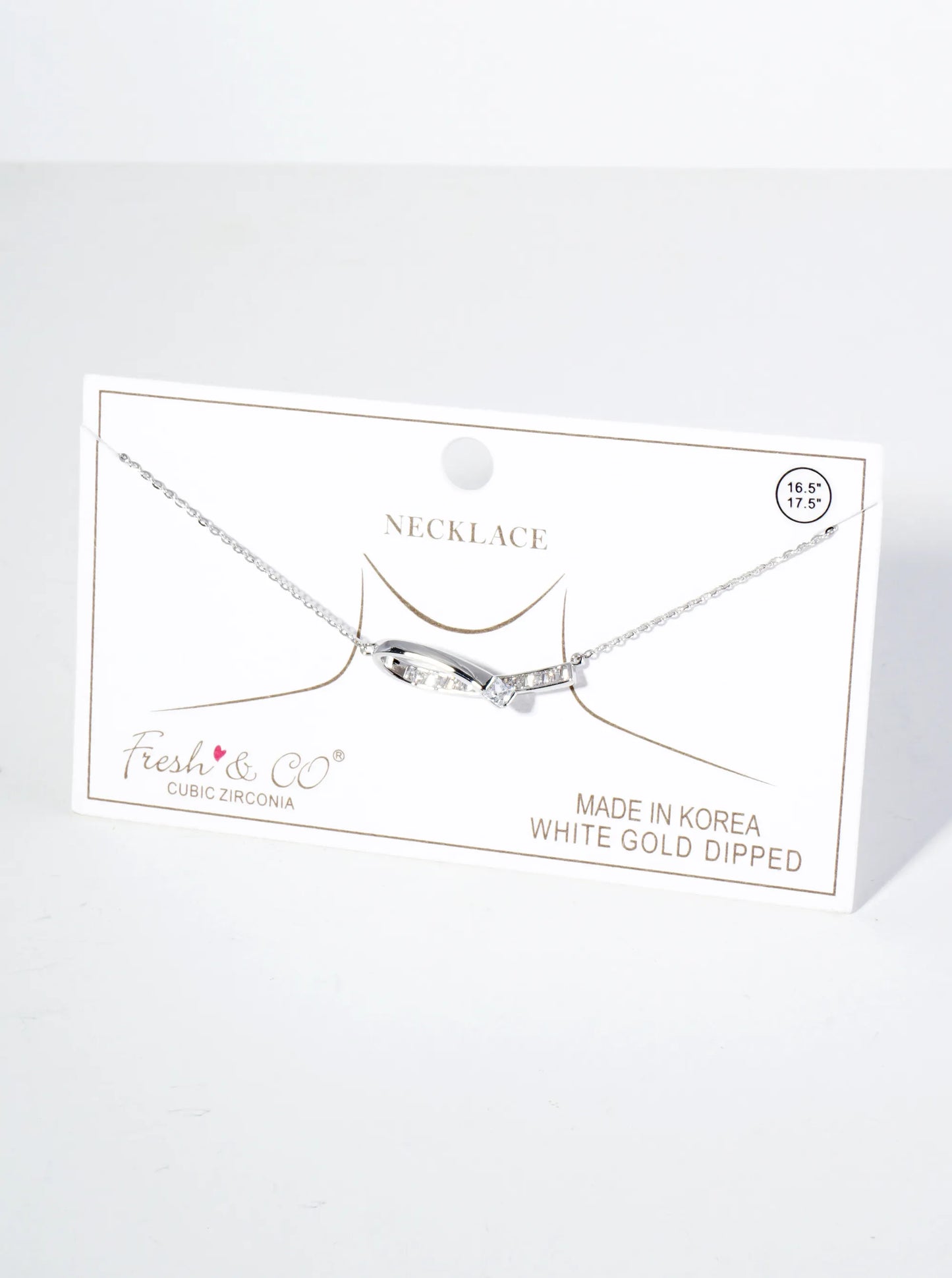 18K Gold Dipped Square CZ Embedded Curved Bar Pendant Necklace