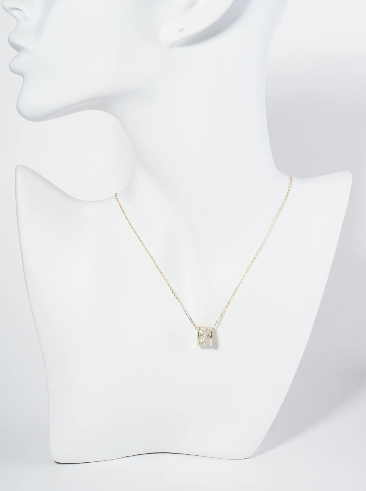 18K Gold Dipped Square CZ Embedded Eternity Rondelle Wheel Pendant Necklace
