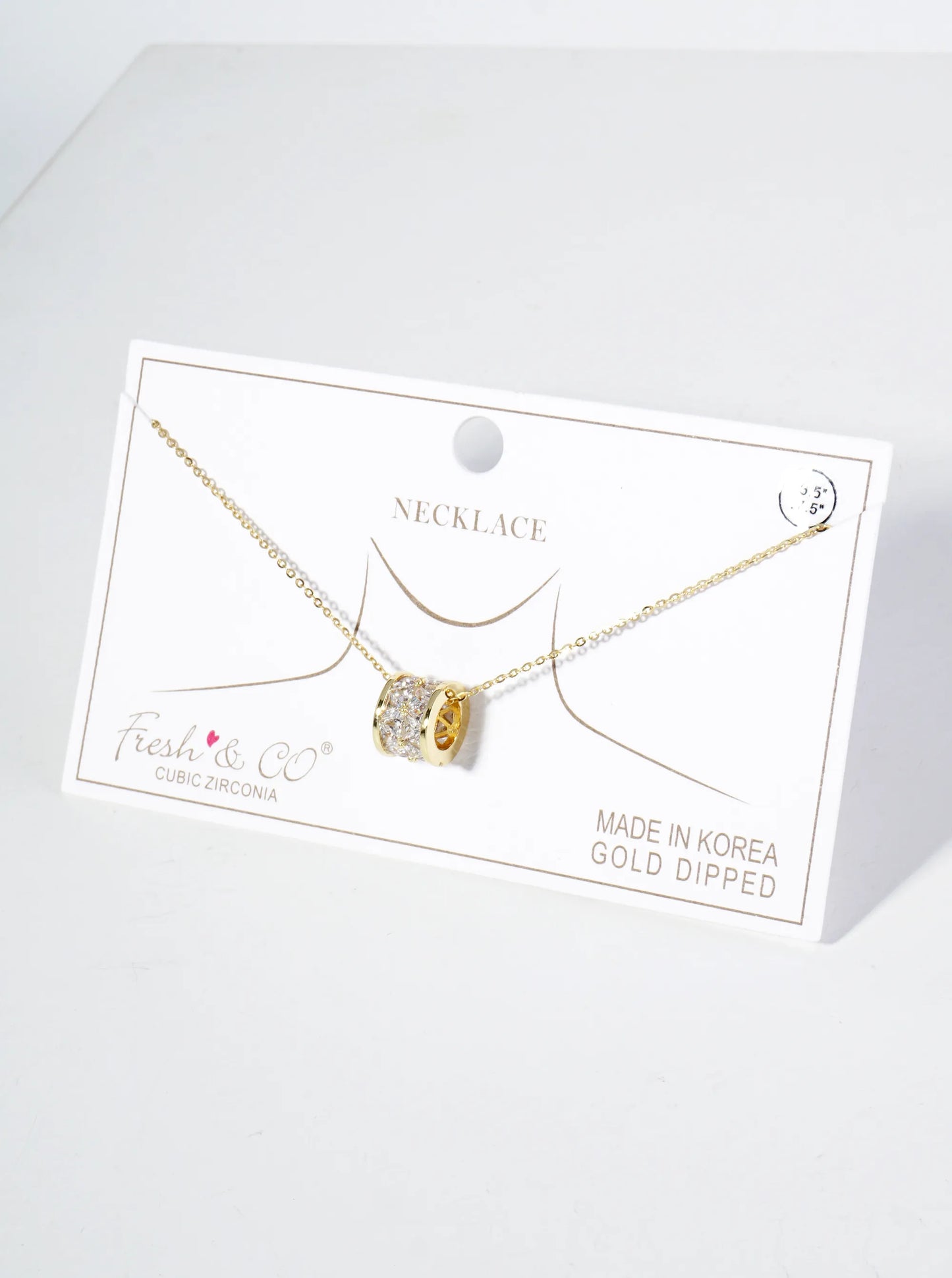 18K Gold Dipped Square CZ Embedded Eternity Rondelle Wheel Pendant Necklace