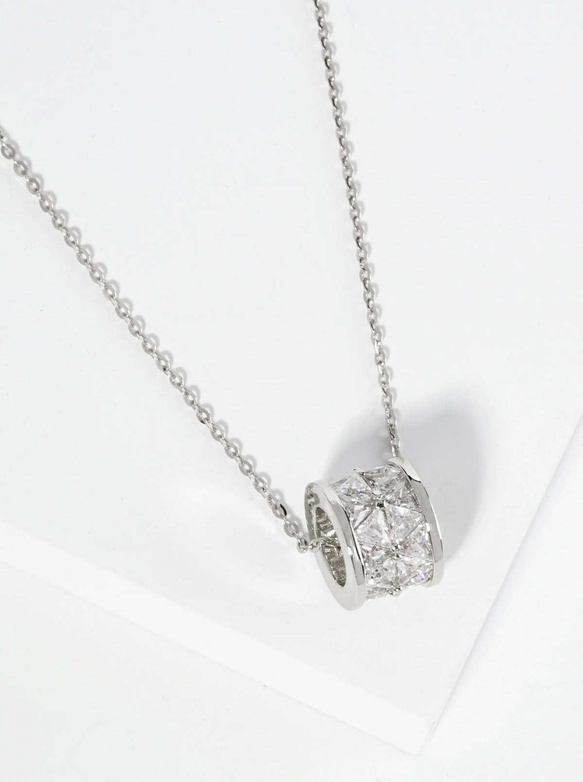 18K Gold Dipped Square CZ Embedded Eternity Rondelle Wheel Pendant Necklace
