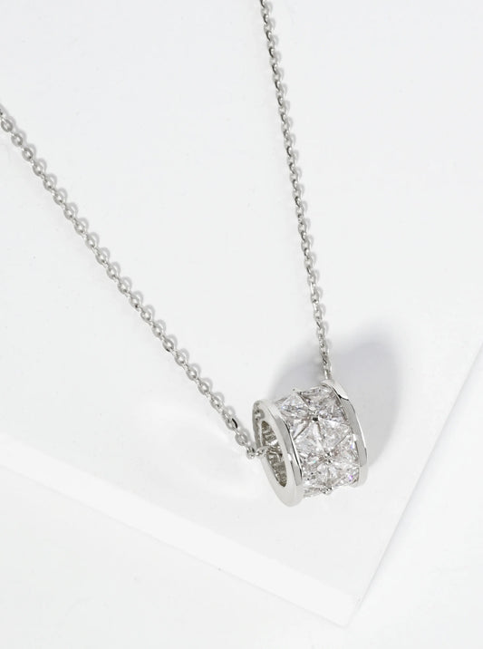 18K Gold Dipped Square CZ Embedded Eternity Rondelle Wheel Pendant Necklace