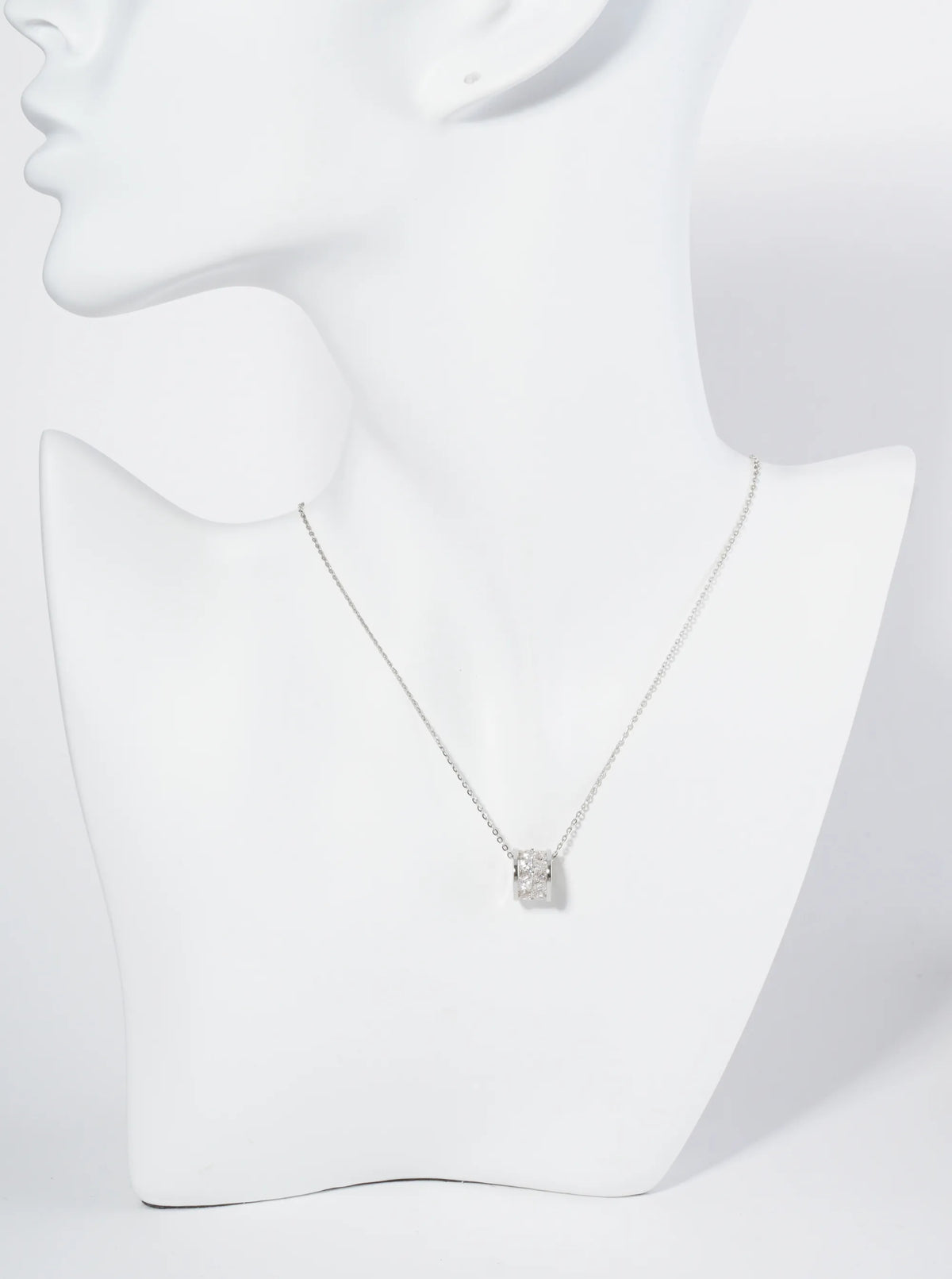 18K Gold Dipped Square CZ Embedded Eternity Rondelle Wheel Pendant Necklace