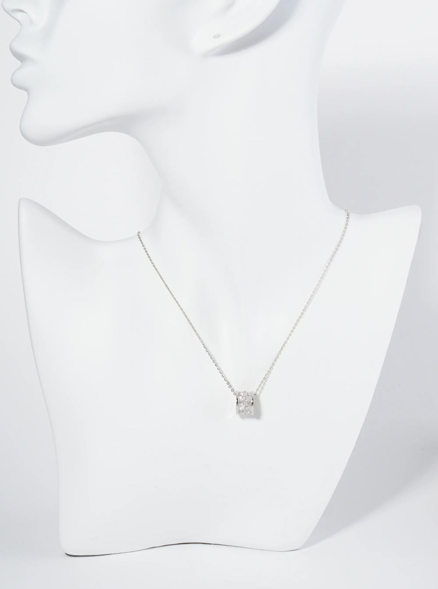 18K Gold Dipped Square CZ Embedded Eternity Rondelle Wheel Pendant Necklace