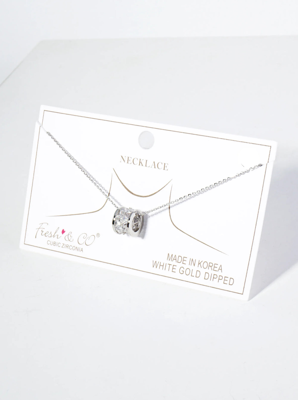 18K Gold Dipped Square CZ Embedded Eternity Rondelle Wheel Pendant Necklace