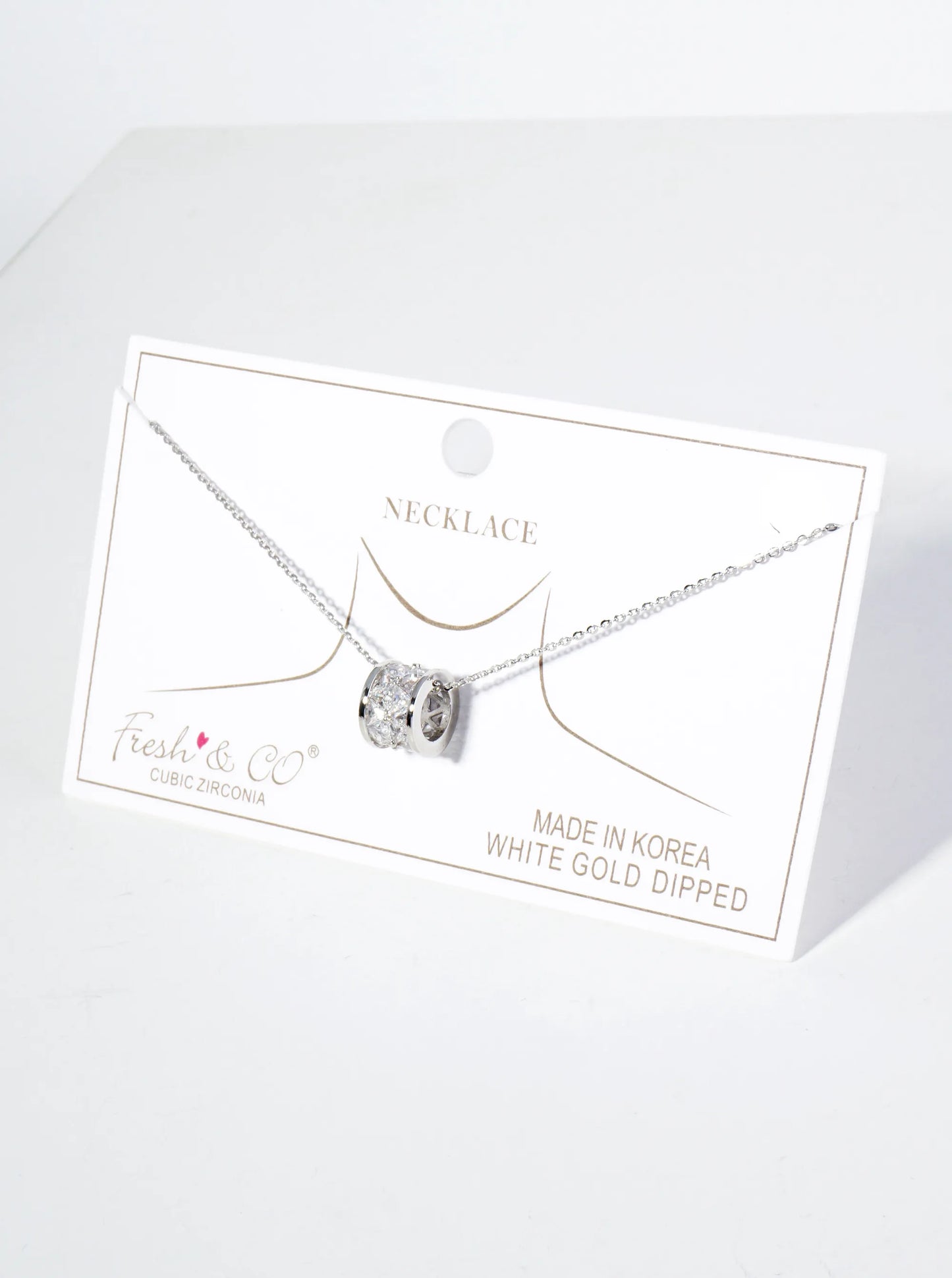 18K Gold Dipped Square CZ Embedded Eternity Rondelle Wheel Pendant Necklace