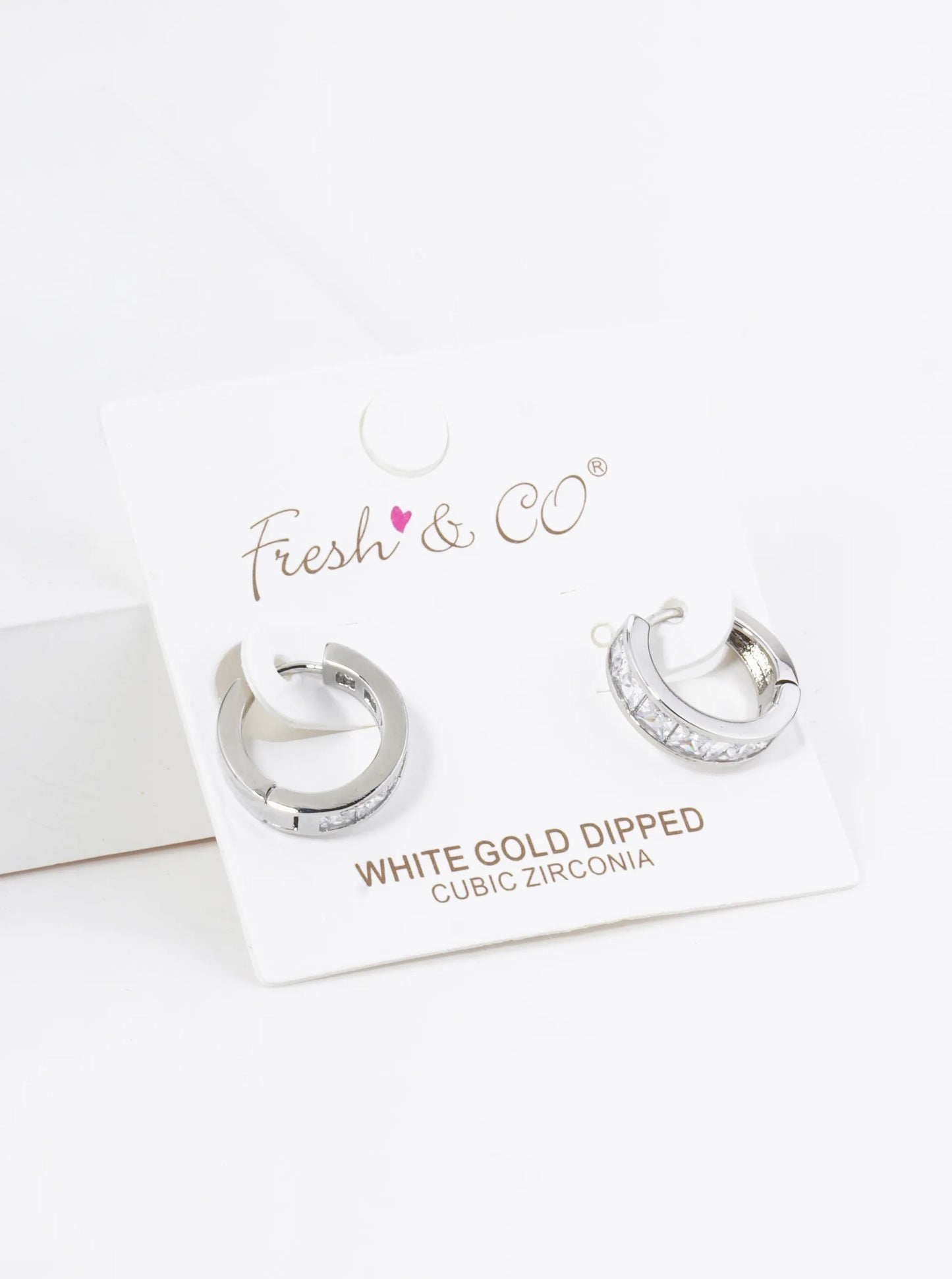 18K Gold Dipped Square CZ Pave 14mm Brass Huggie Hoop Earrings