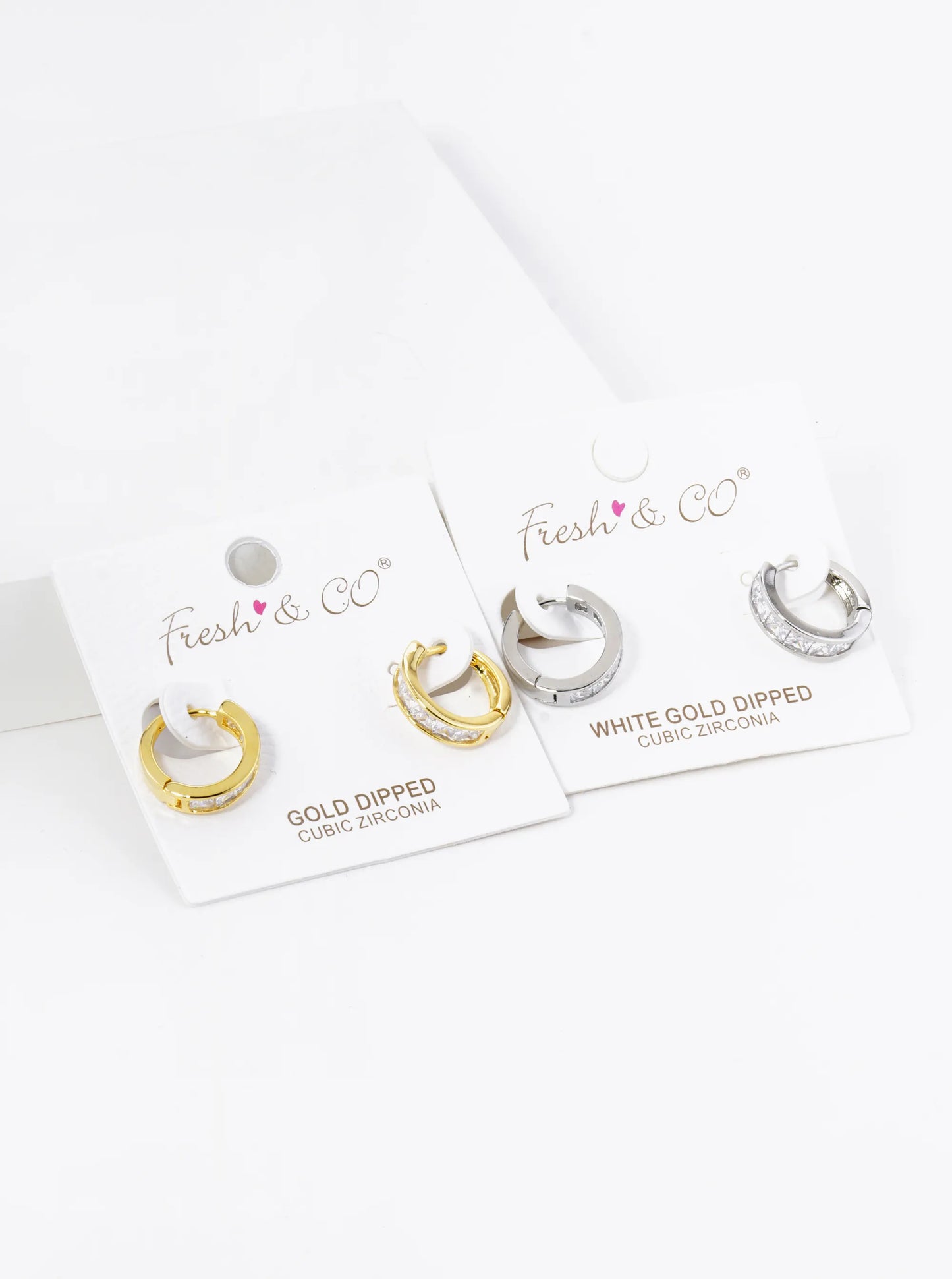 18K Gold Dipped Square CZ Pave 14mm Brass Huggie Hoop Earrings