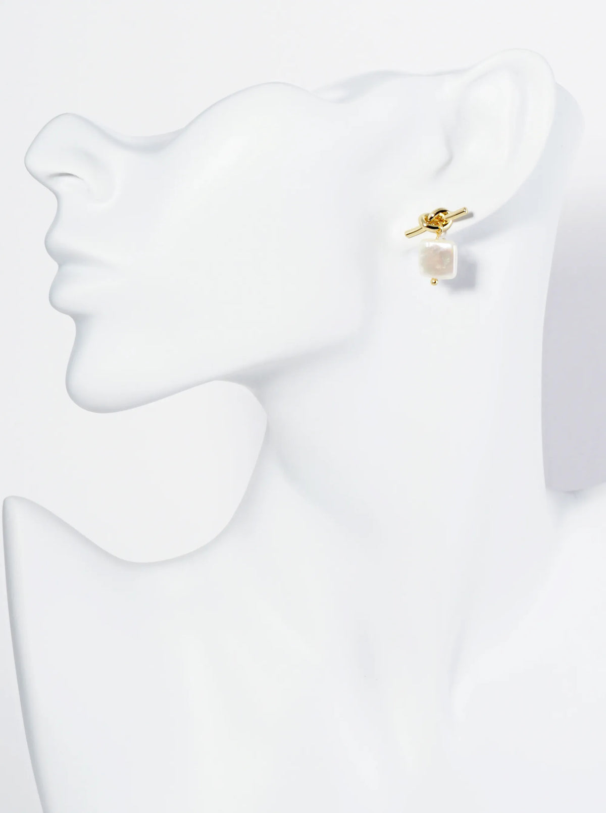 18K Gold Dipped Square Freshwater Pearl Drop Love Knot Post Earrings