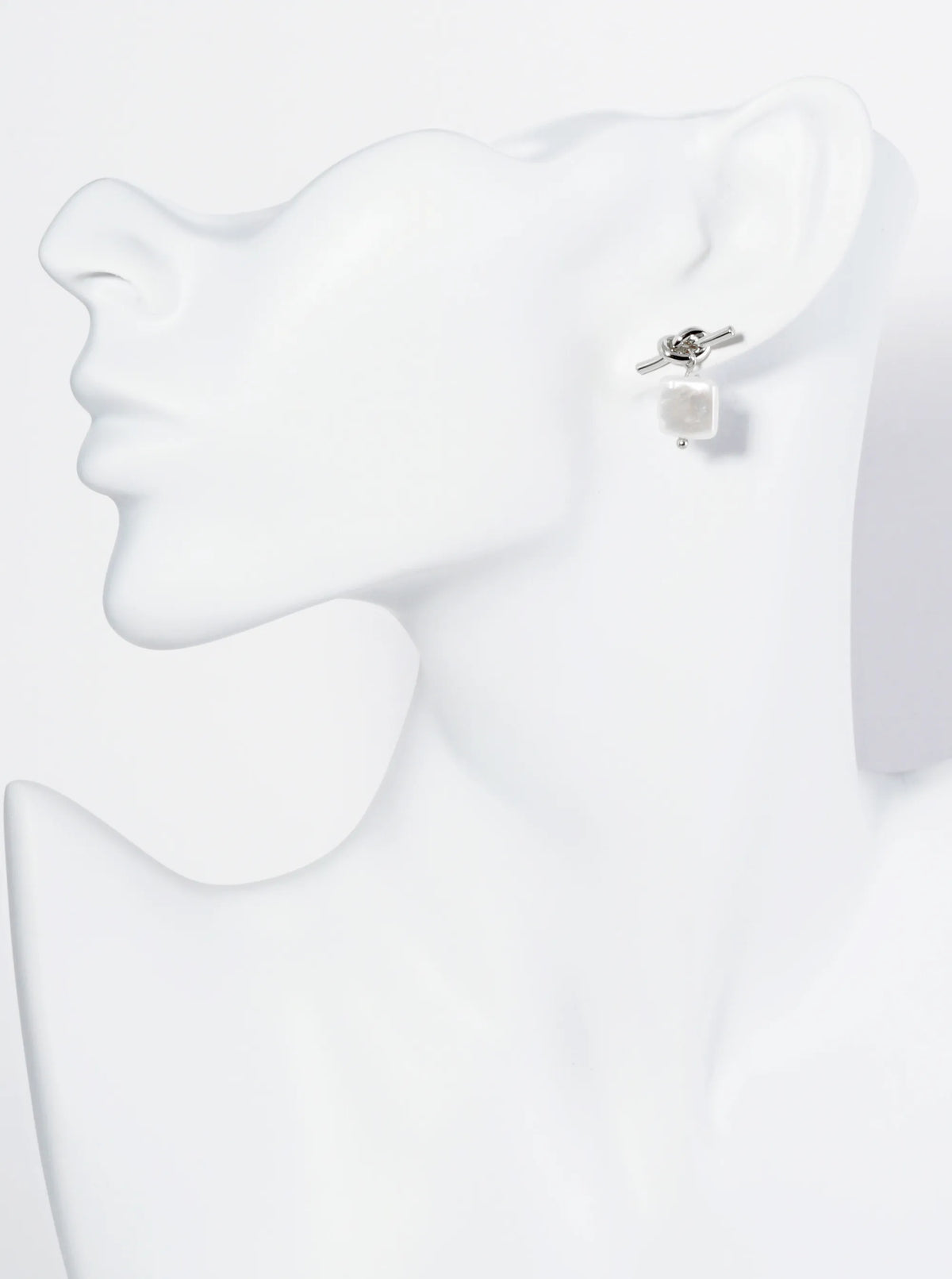 18K Gold Dipped Square Freshwater Pearl Drop Love Knot Post Earrings