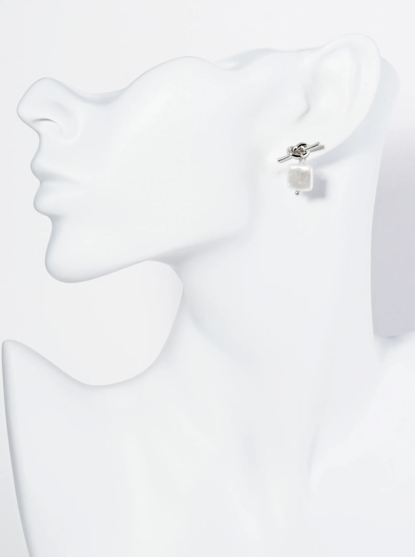 18K Gold Dipped Square Freshwater Pearl Drop Love Knot Post Earrings