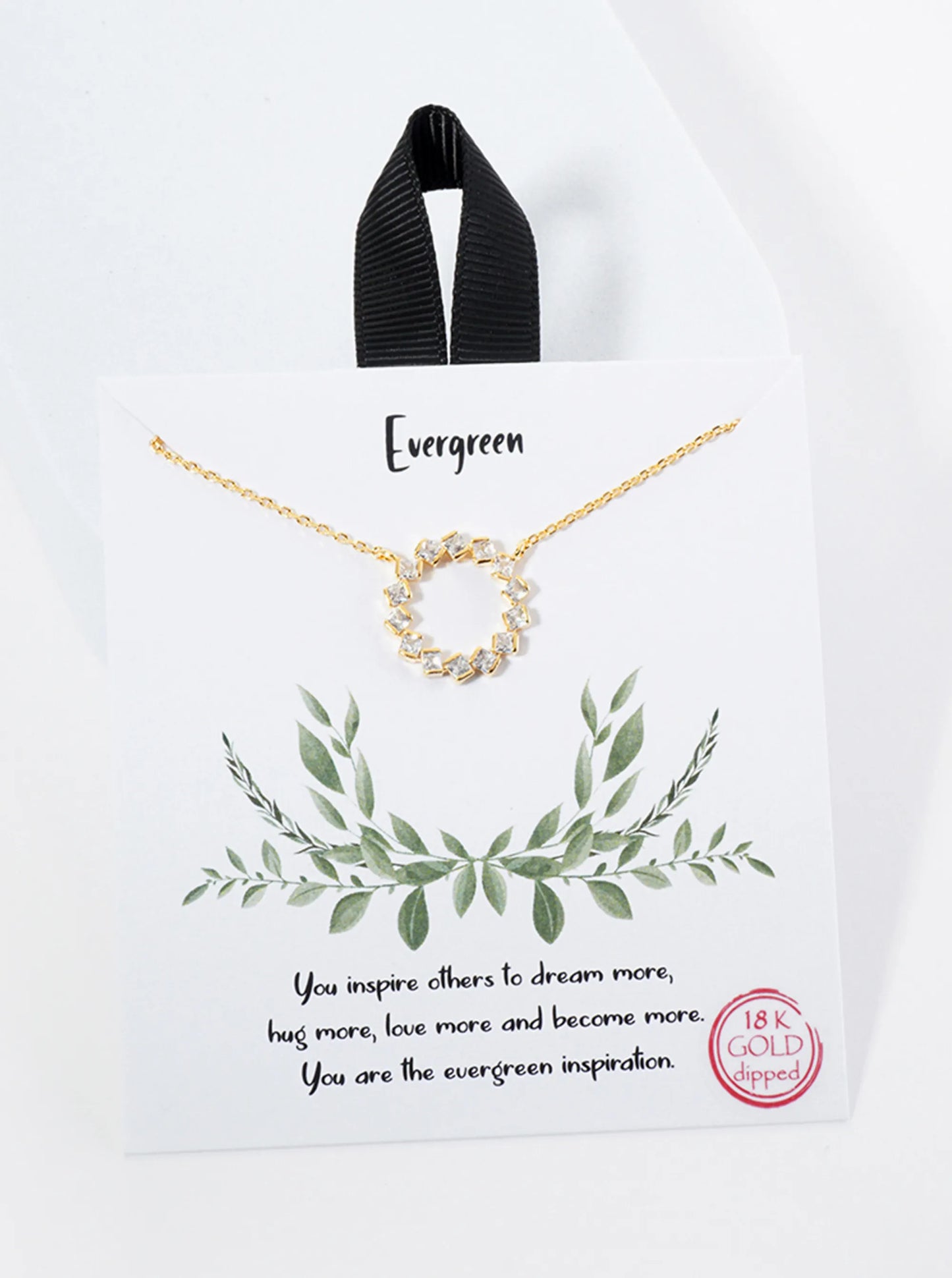 18K-Gold-Dipped Square-Shaped CZ Arranged Circle Pendant Necklace