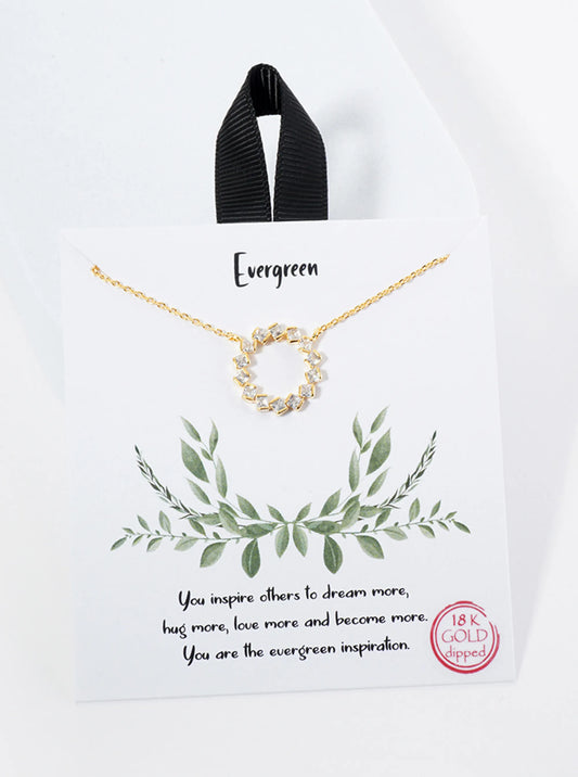 18K-Gold-Dipped Square-Shaped CZ Arranged Circle Pendant Necklace