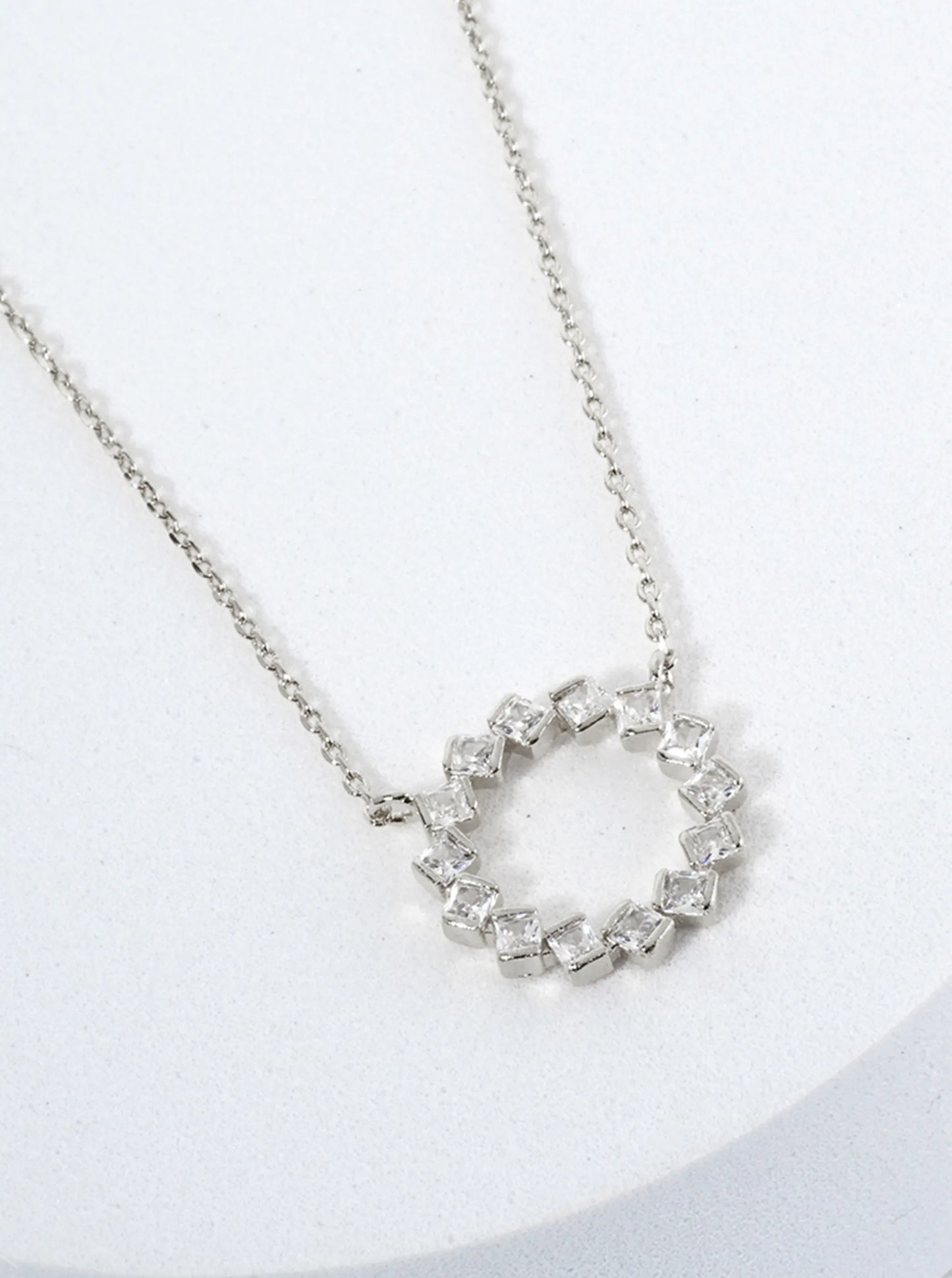 18K-Gold-Dipped Square-Shaped CZ Arranged Circle Pendant Necklace