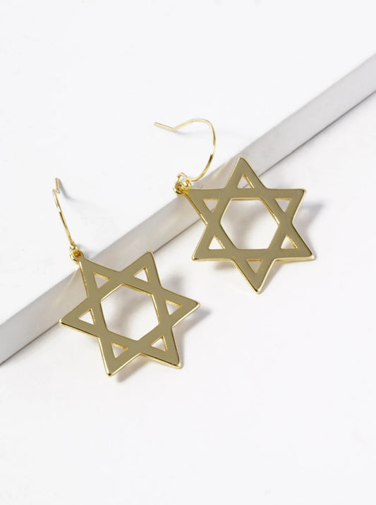 18K-Gold-Dipped Star Of David Dangle Drop Earrings