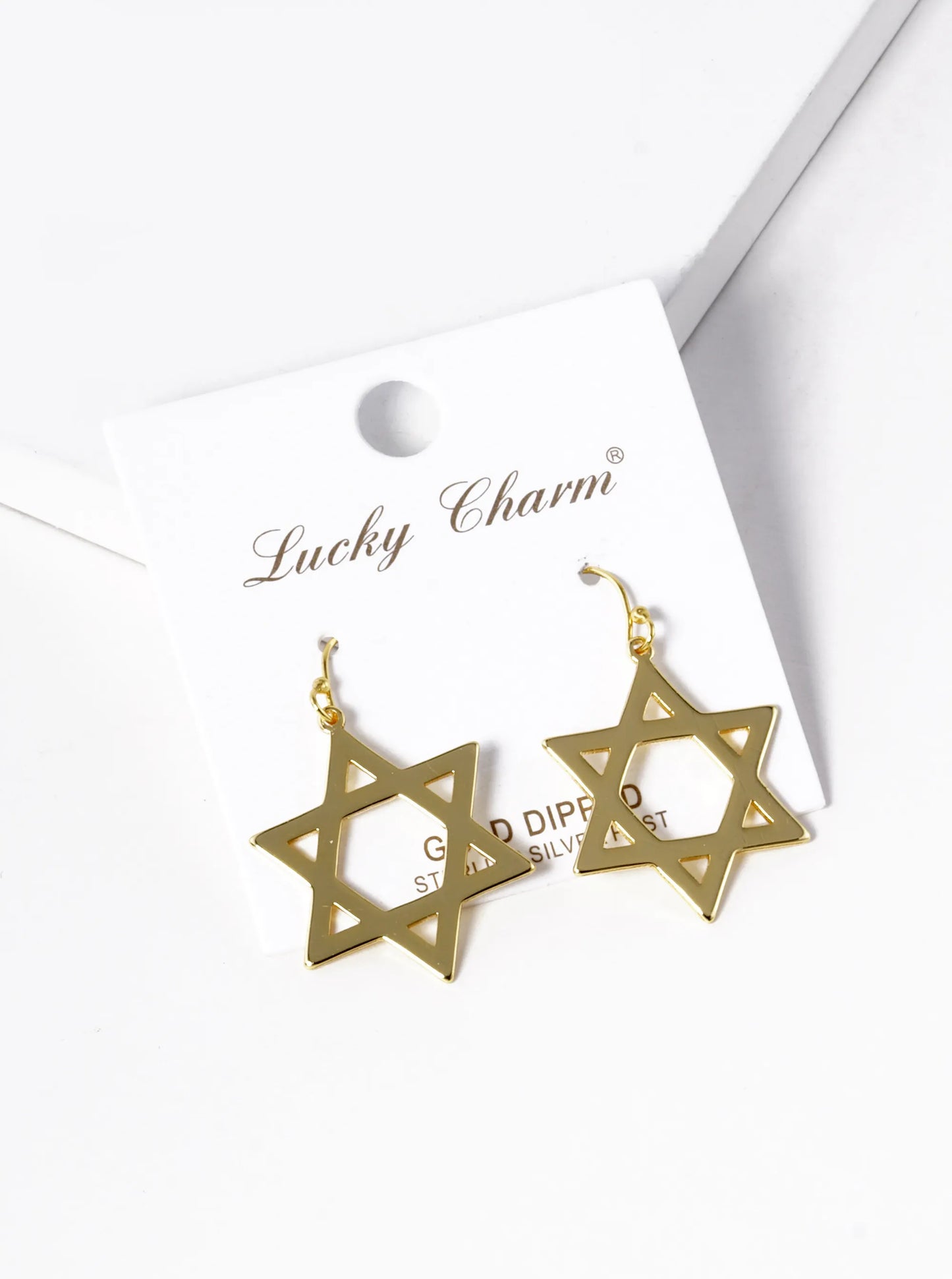 18K-Gold-Dipped Star Of David Dangle Drop Earrings