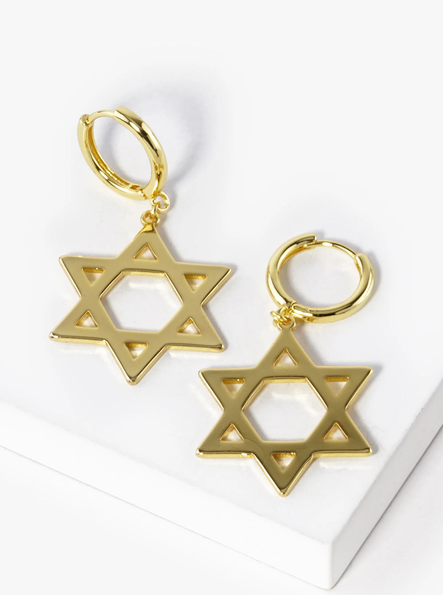 18K-Gold-Dipped Star Of David Drop 12mm Huggie Hoop Earrings