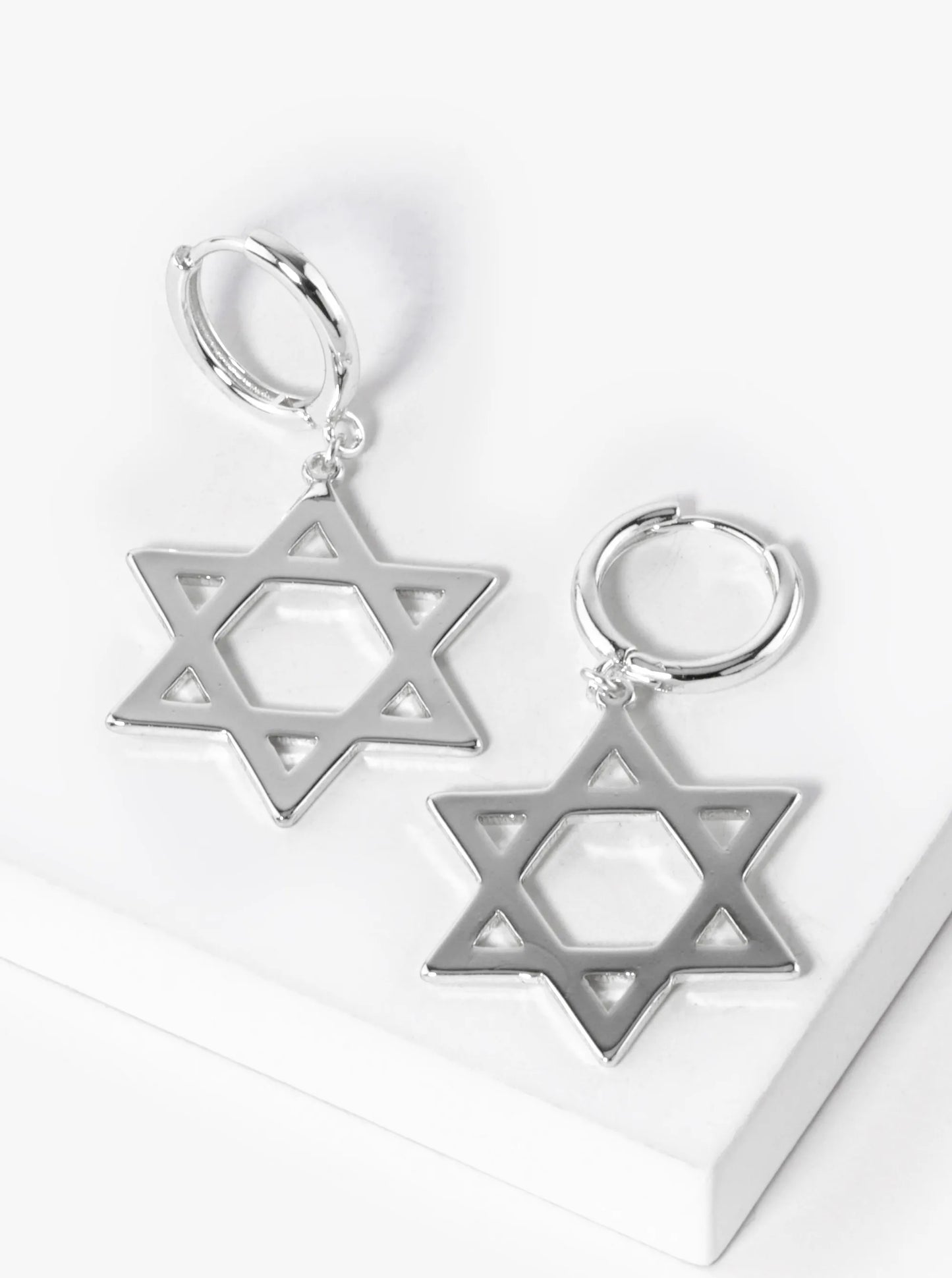 18K-Gold-Dipped Star Of David Drop 12mm Huggie Hoop Earrings