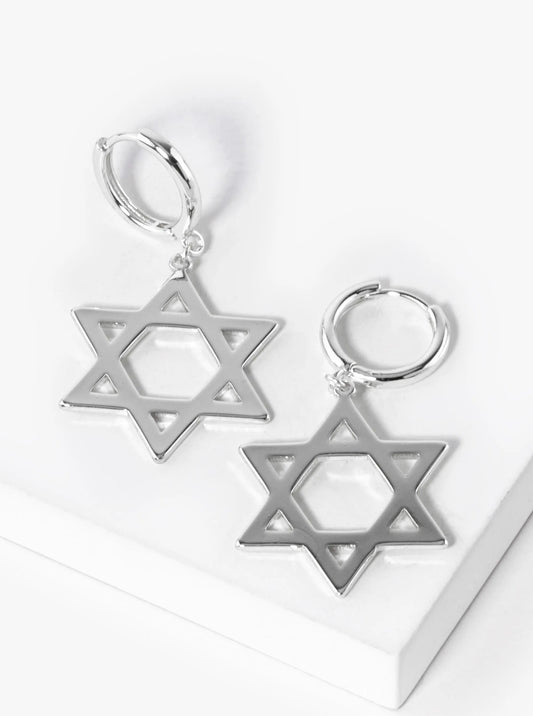 18K-Gold-Dipped Star Of David Drop 12mm Huggie Hoop Earrings