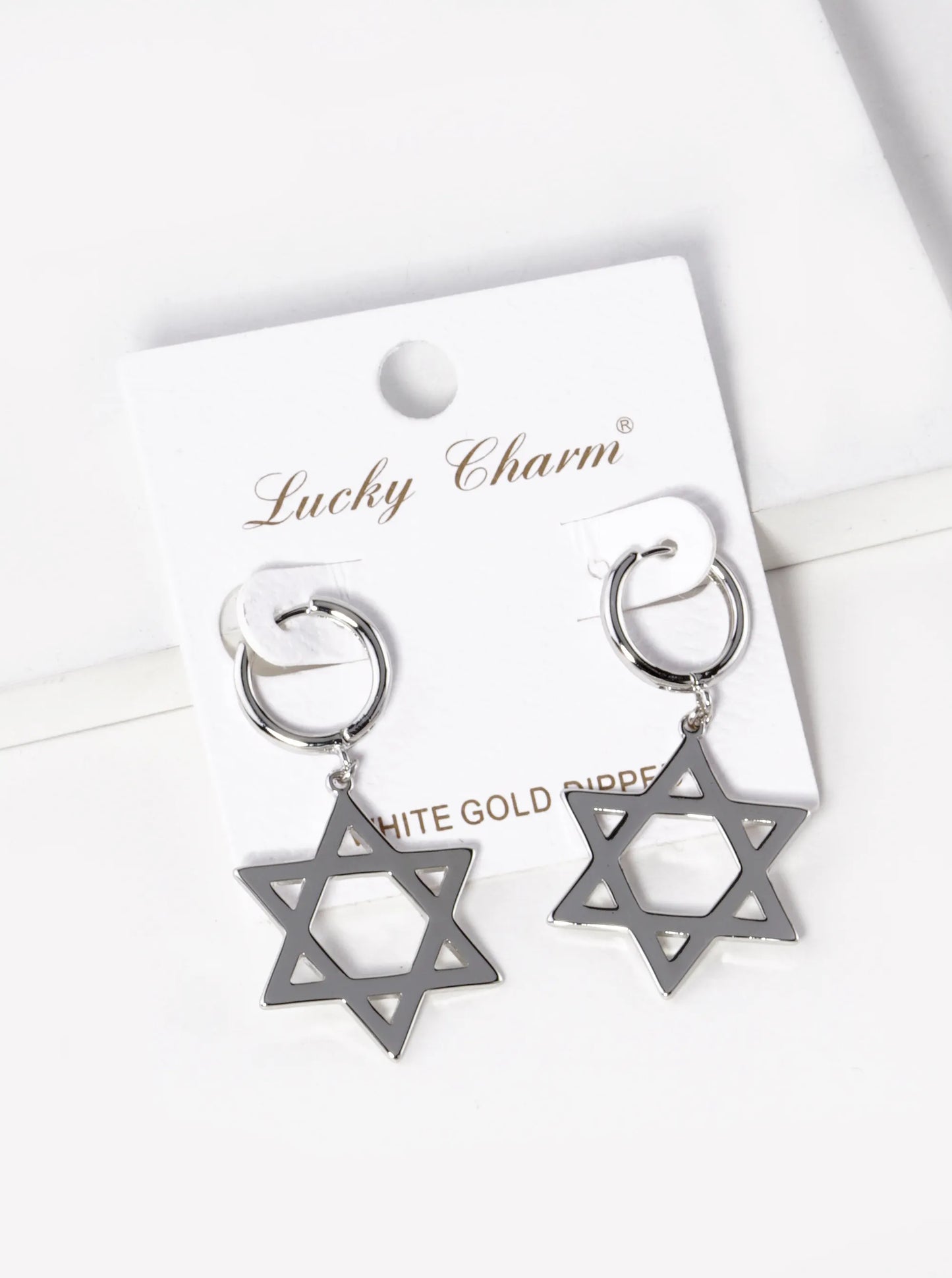 18K-Gold-Dipped Star Of David Drop 12mm Huggie Hoop Earrings