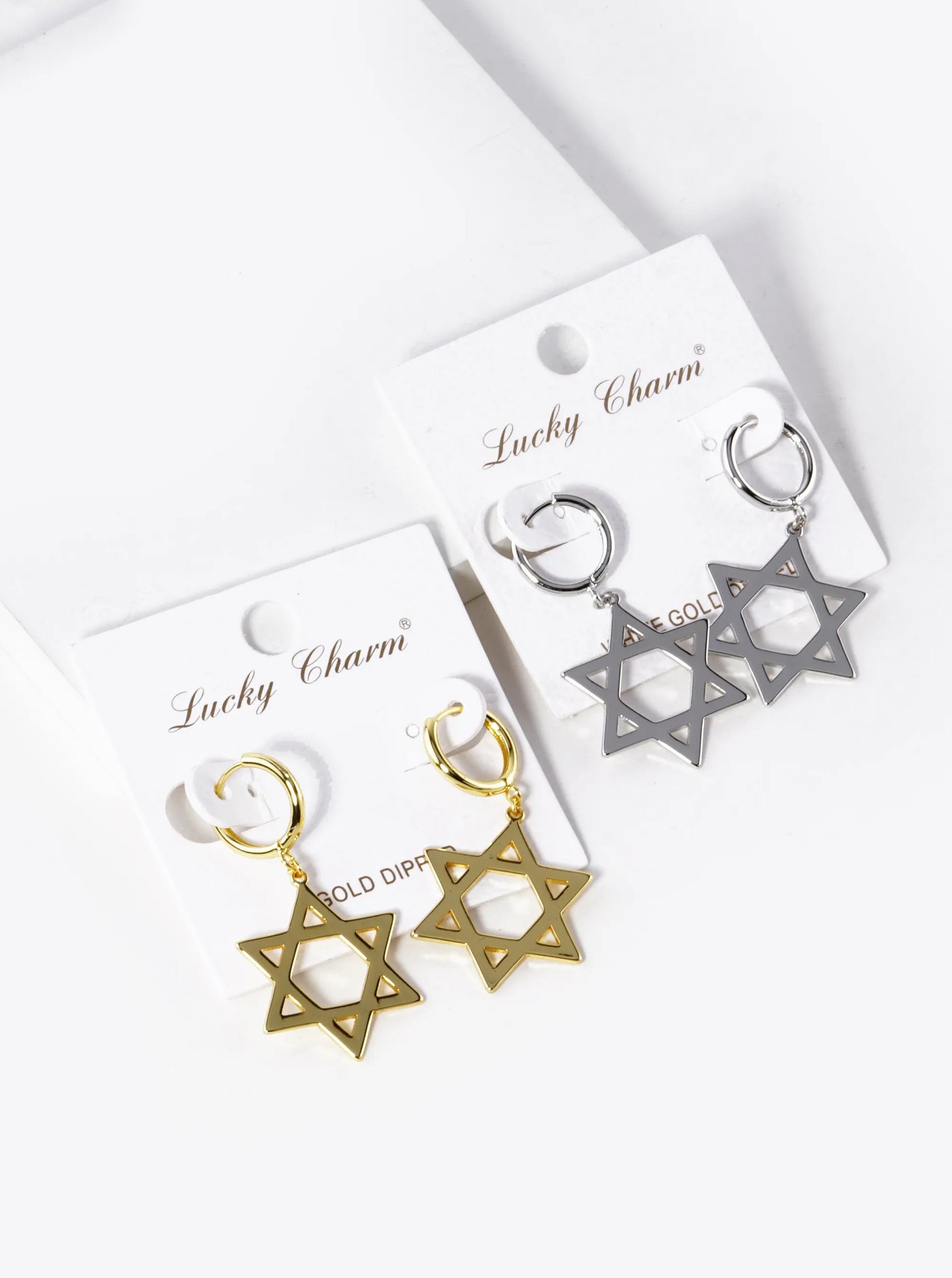 18K-Gold-Dipped Star Of David Drop 12mm Huggie Hoop Earrings