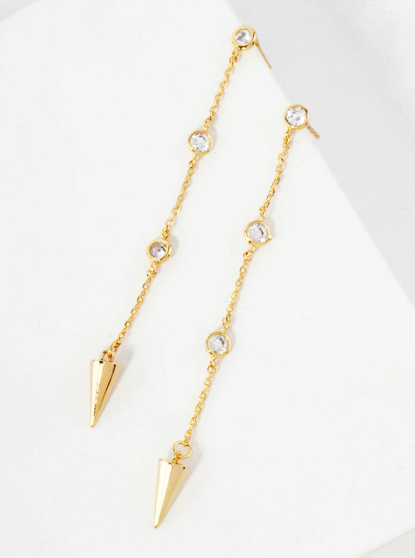 18K-Gold-Dipped Station Cubic-Zirconia Chain Drop Earrings With Spike Accents