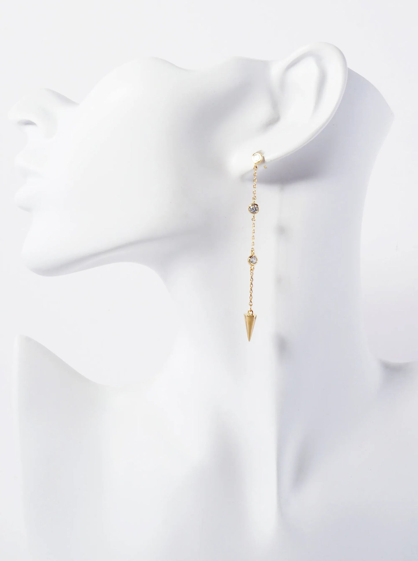 18K-Gold-Dipped Station Cubic-Zirconia Chain Drop Earrings With Spike Accents