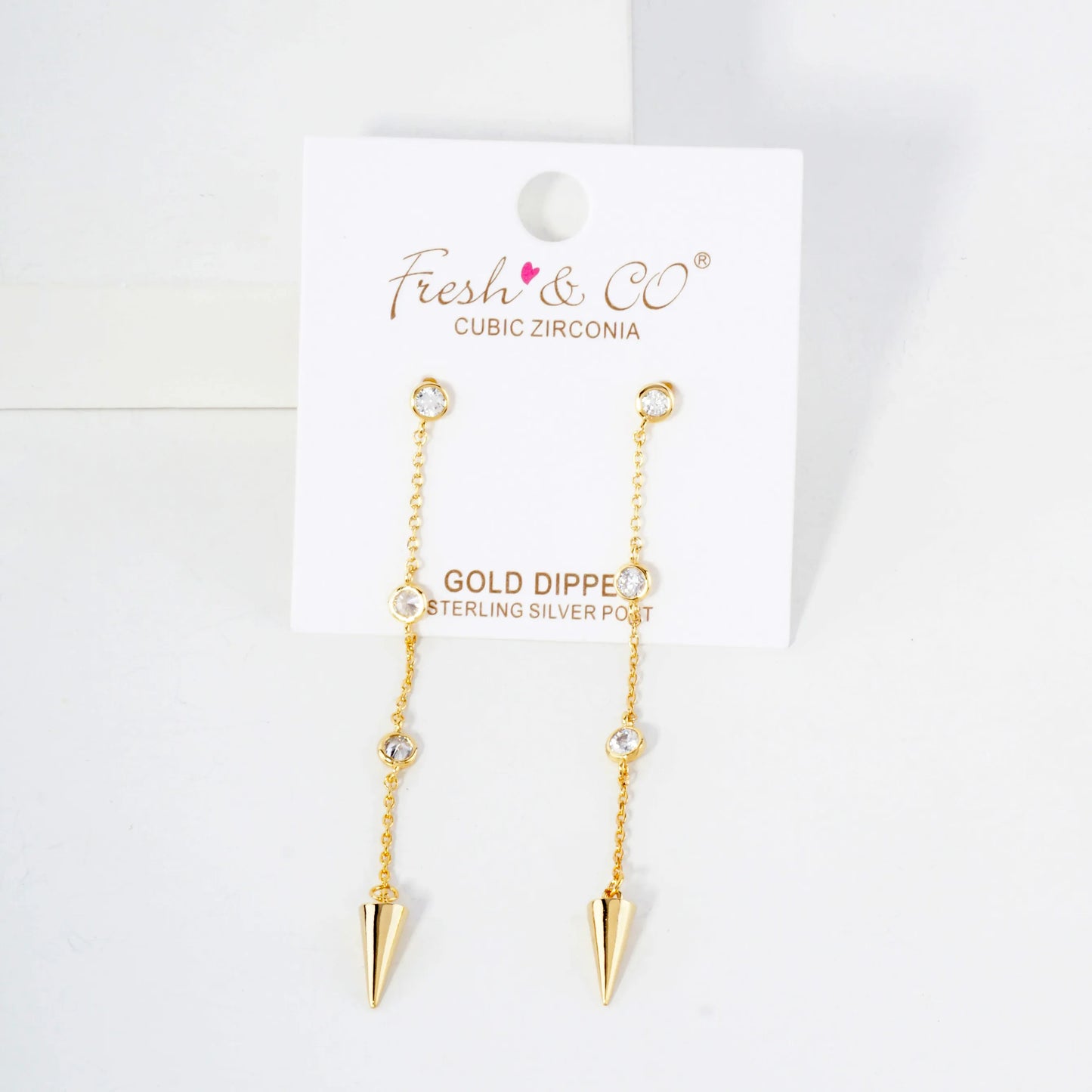 18K-Gold-Dipped Station Cubic-Zirconia Chain Drop Earrings With Spike Accents