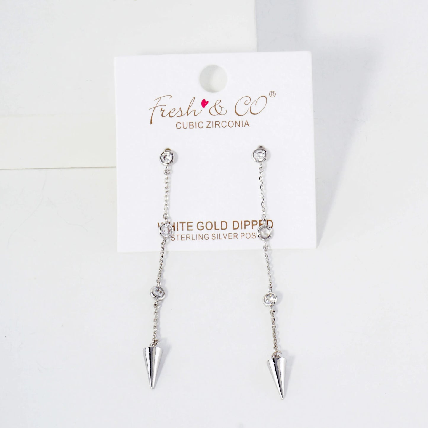 18K-Gold-Dipped Station Cubic-Zirconia Chain Drop Earrings With Spike Accents