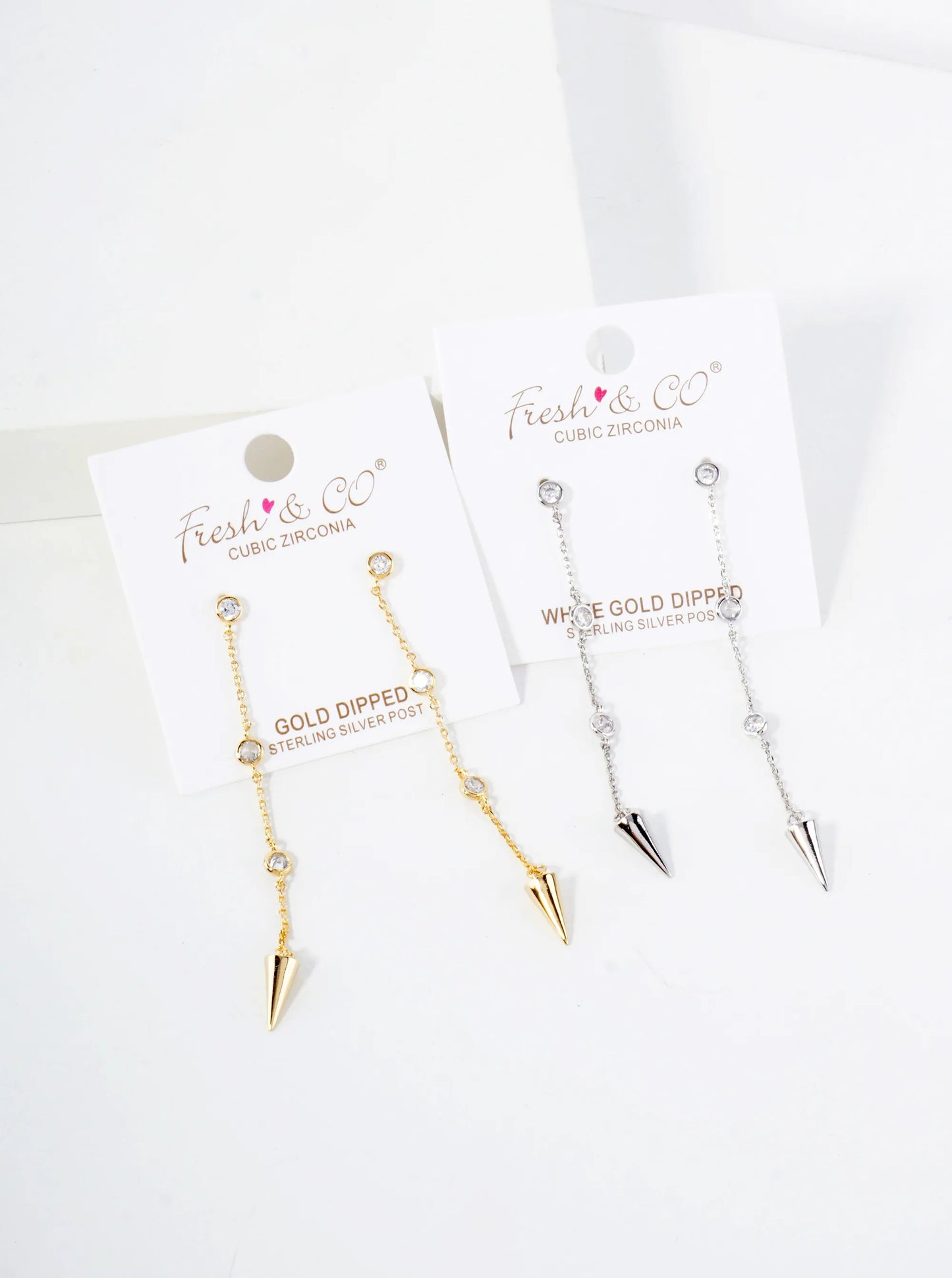 18K-Gold-Dipped Station Cubic-Zirconia Chain Drop Earrings With Spike Accents
