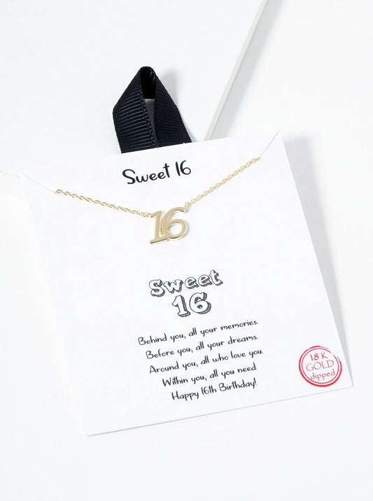 18K Gold Dipped Sweet 16 Pendant Necklace