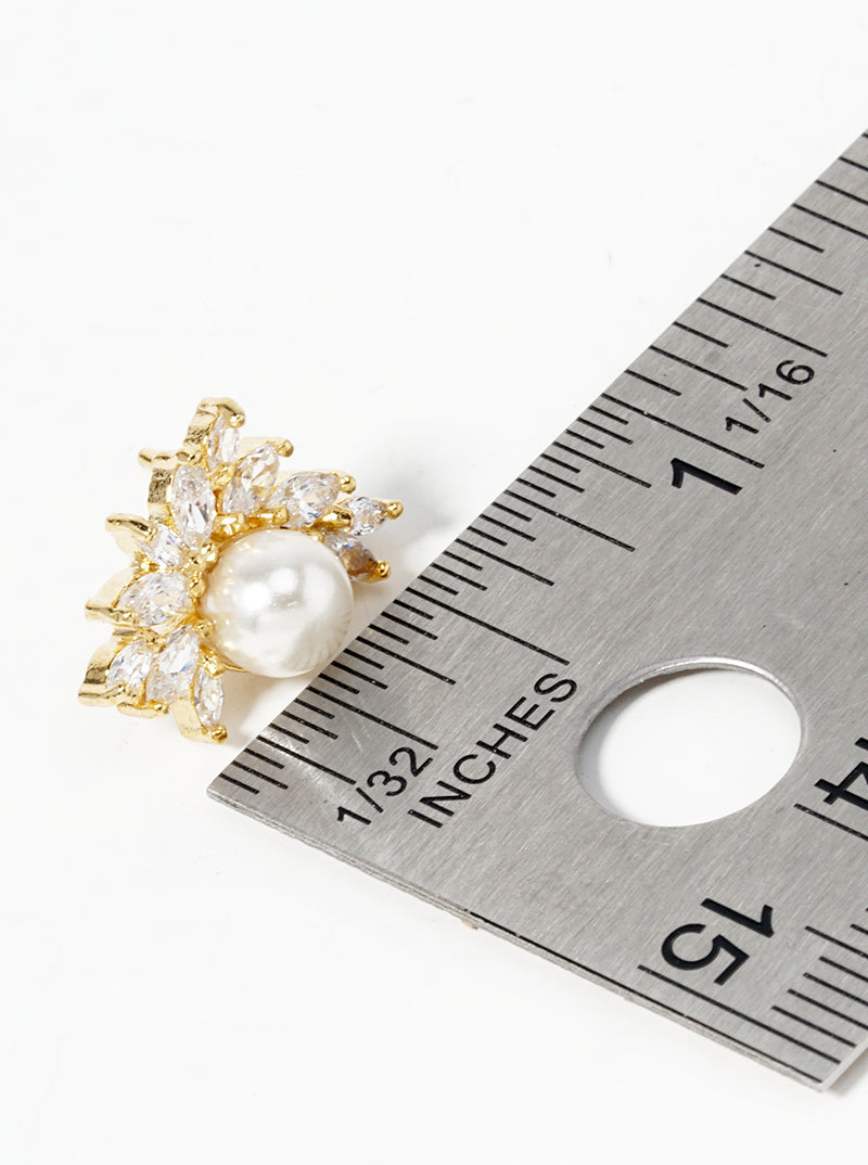 18K Gold Dipped Symmetrical CZ Pave Pearl Post Stu