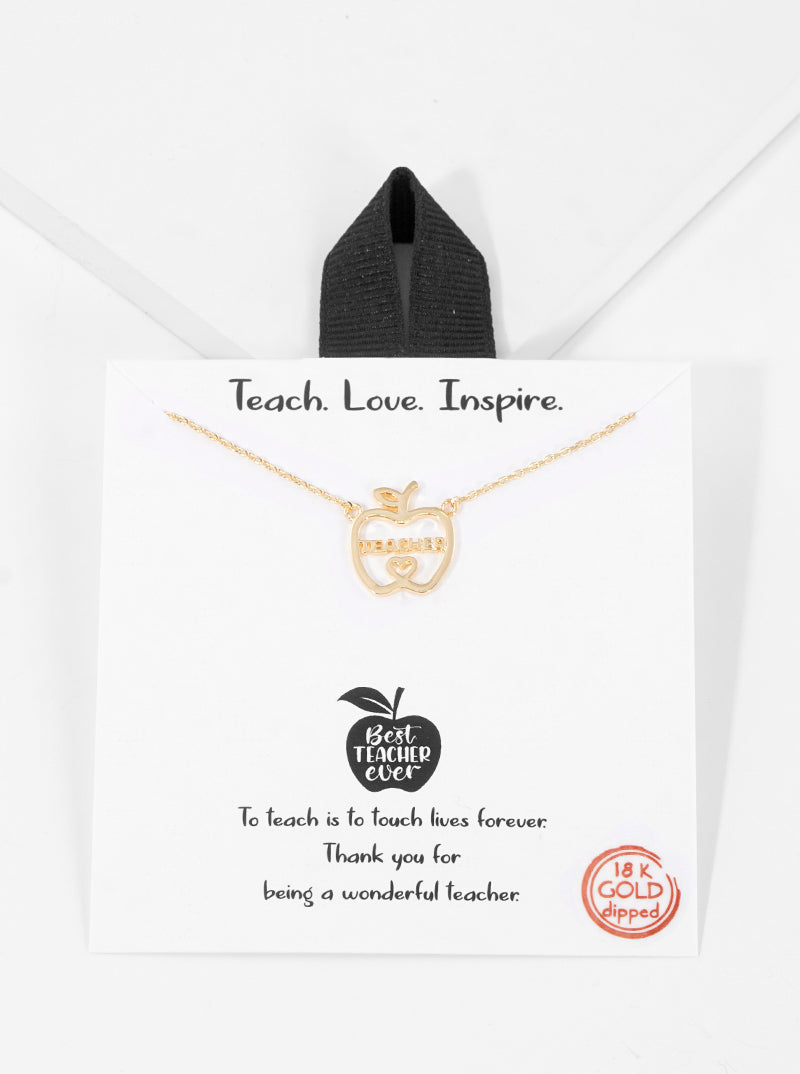 18K Gold Dipped Teacher Love Inspire Apple Heart Pendant Necklace
