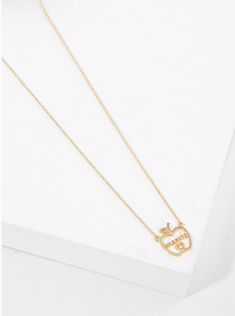 18K Gold Dipped Teacher Love Inspire Apple Heart Pendant Necklace
