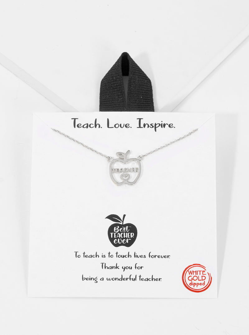 18K Gold Dipped Teacher Love Inspire Apple Heart Pendant Necklace