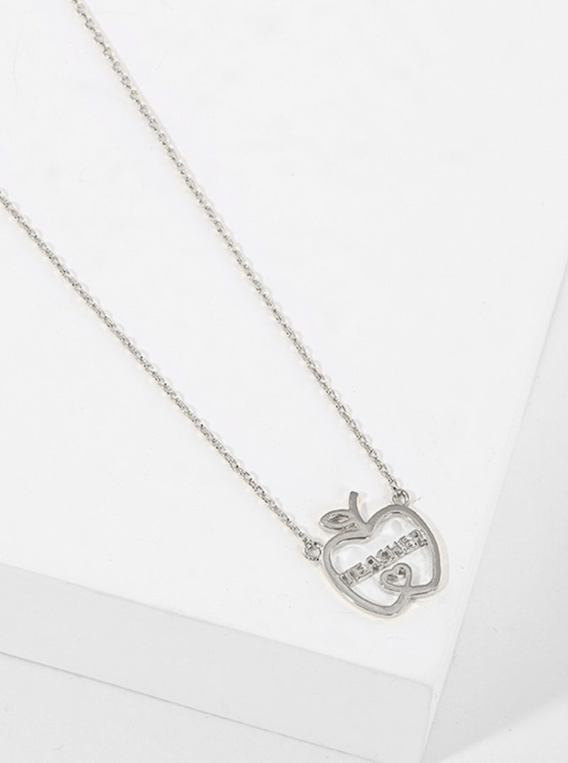 18K Gold Dipped Teacher Love Inspire Apple Heart Pendant Necklace