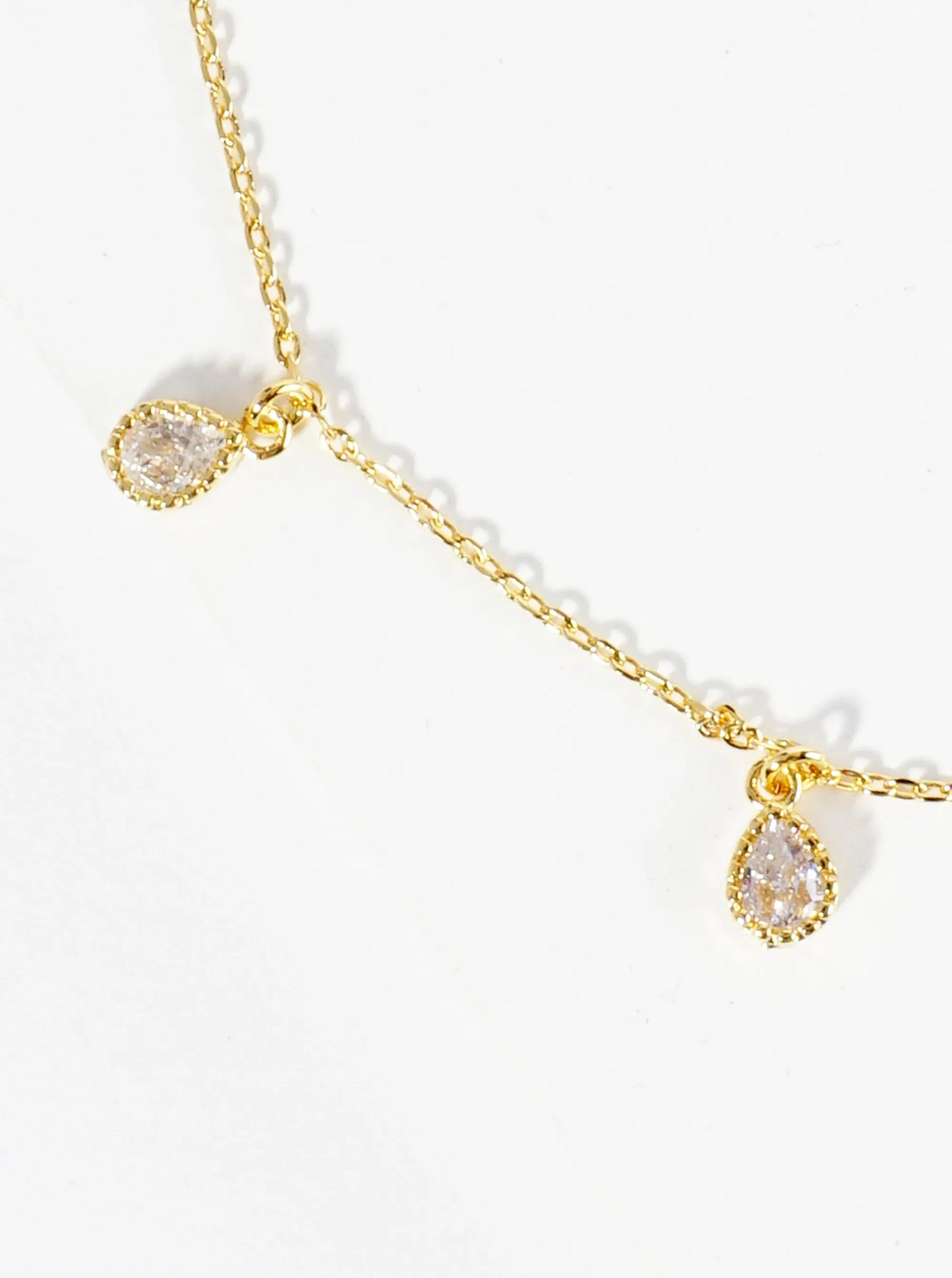 18K Gold Dipped Teardrop Cubic Zirconia Charm Brass Chain Anklet