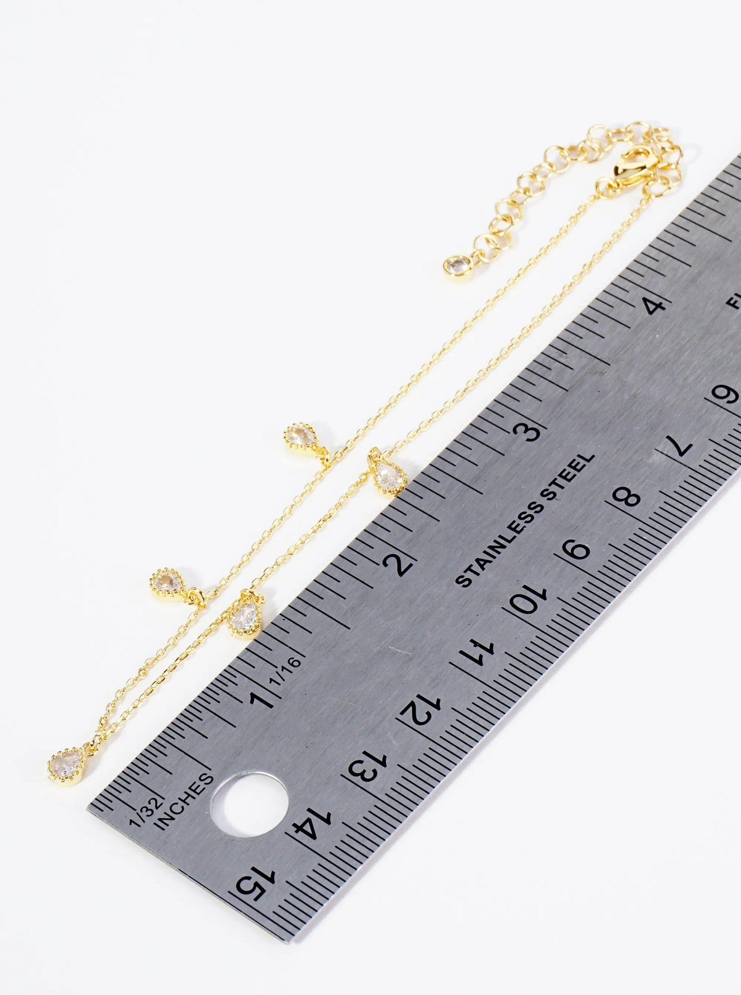 18K Gold Dipped Teardrop Cubic Zirconia Charm Brass Chain Anklet