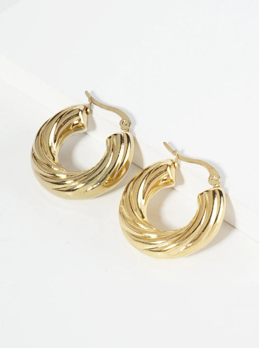 18K Gold Dipped Textured 1 Inch Stainless Steel Hoop Earrings