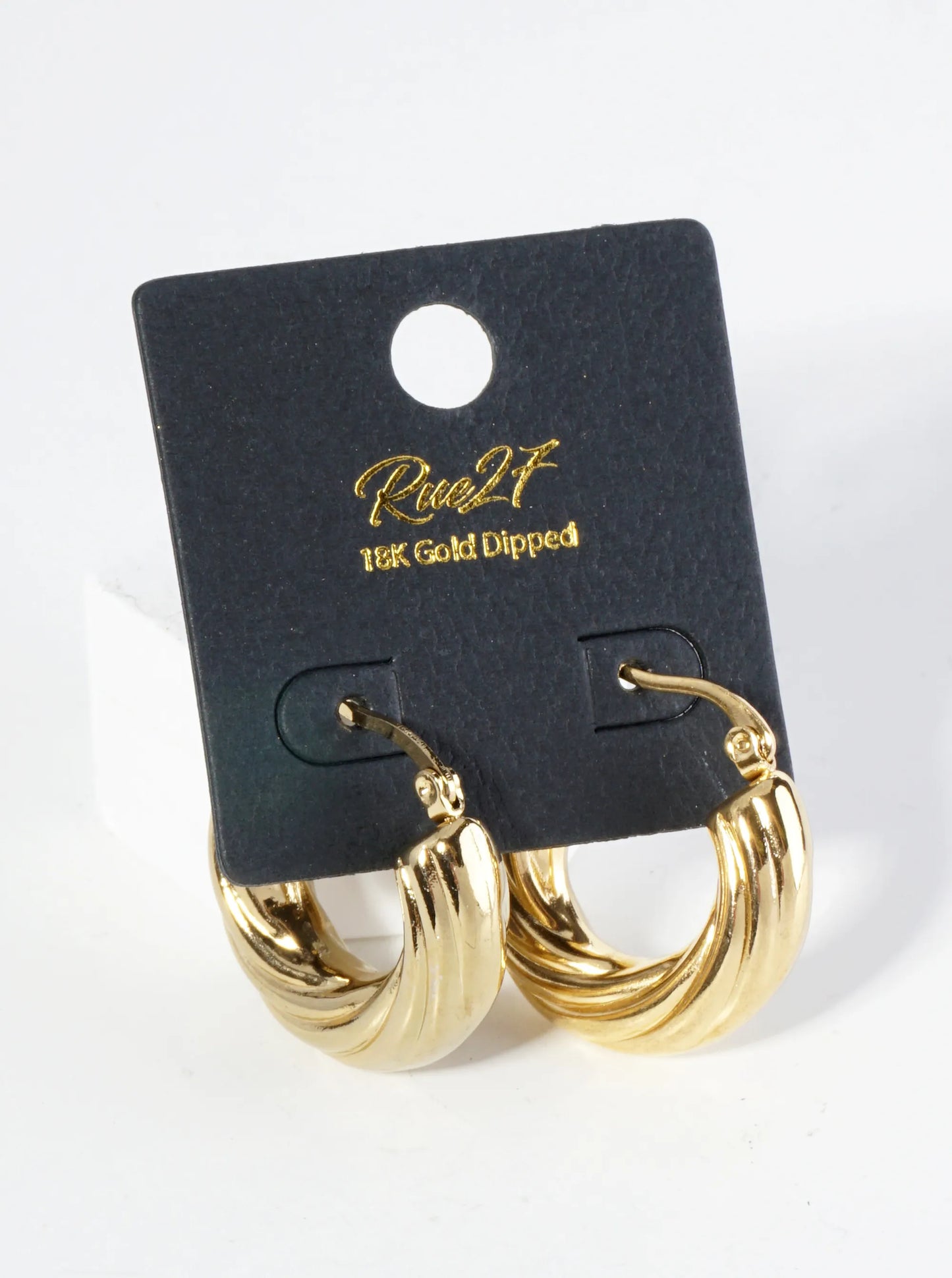 18K Gold Dipped Textured 1 Inch Stainless Steel Hoop Earrings