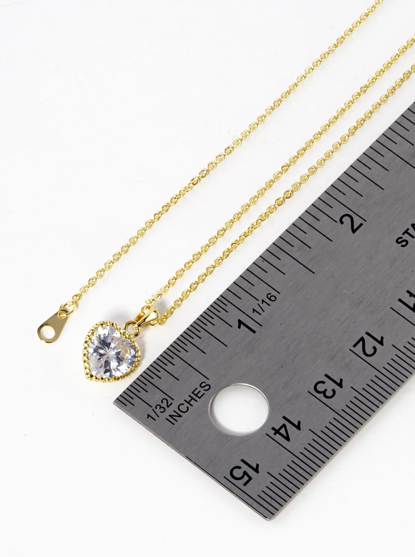 18K Gold Dipped Textured 10mm CZ Stone Heart Pendant Necklace