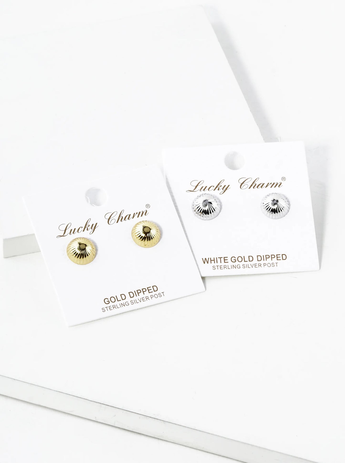18K Gold Dipped Textured 10mm Semi-Hemisphere Button Stud Earrings