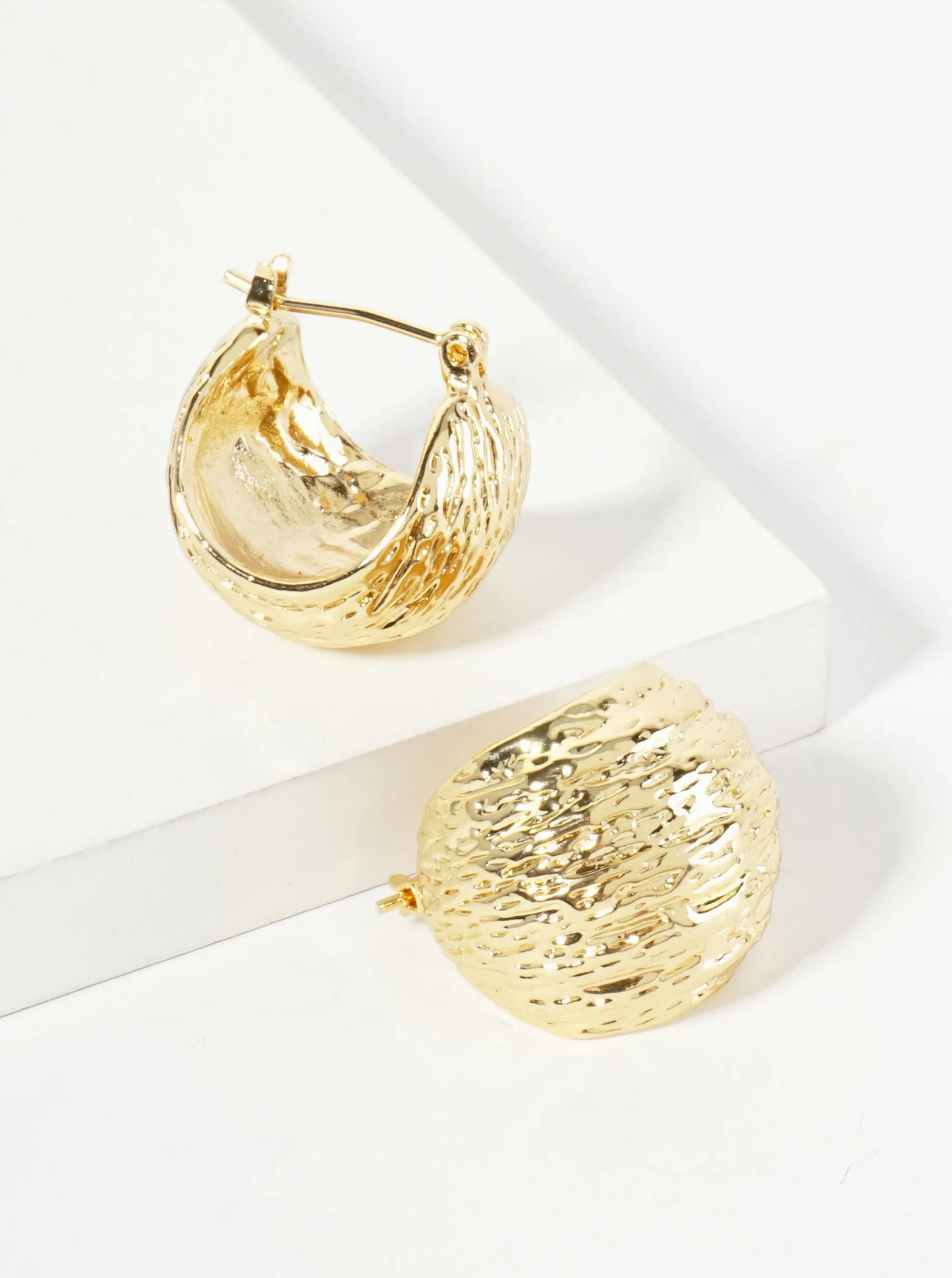 18K-Gold-Dipped Textured 18mm Sphere Brass Hoop Earrings