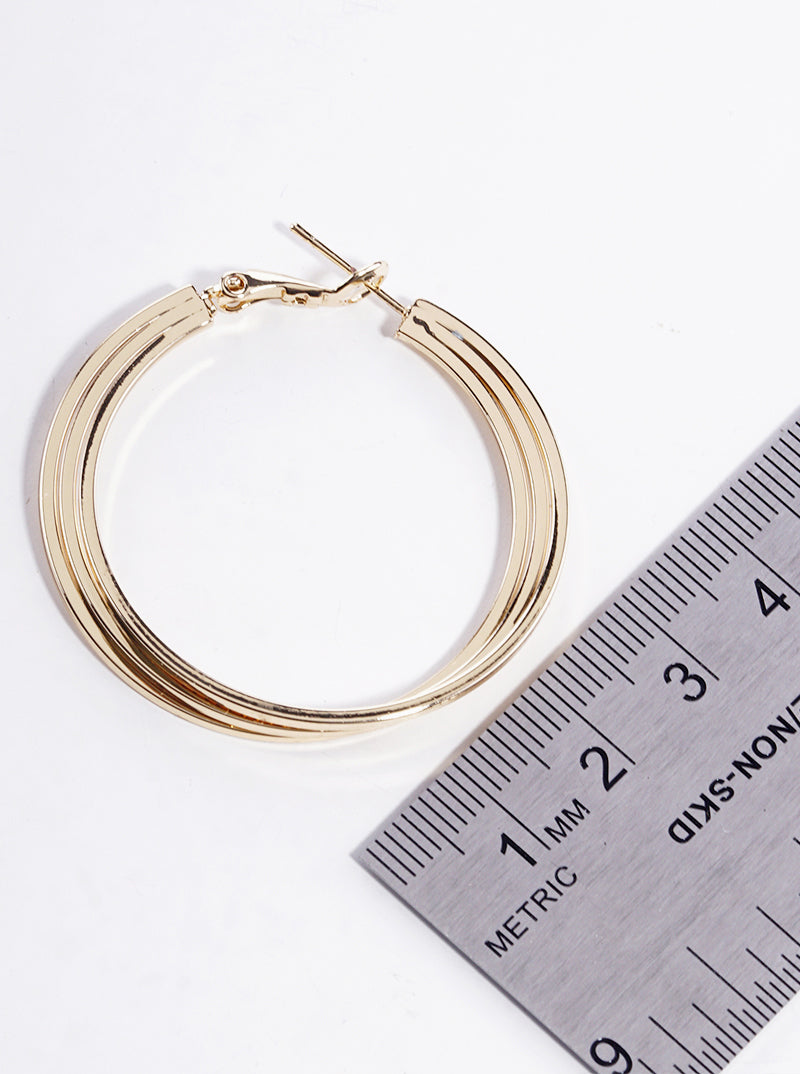 18K Gold Dipped Textured 40mm Layered Omega-Back Hoop Earrings